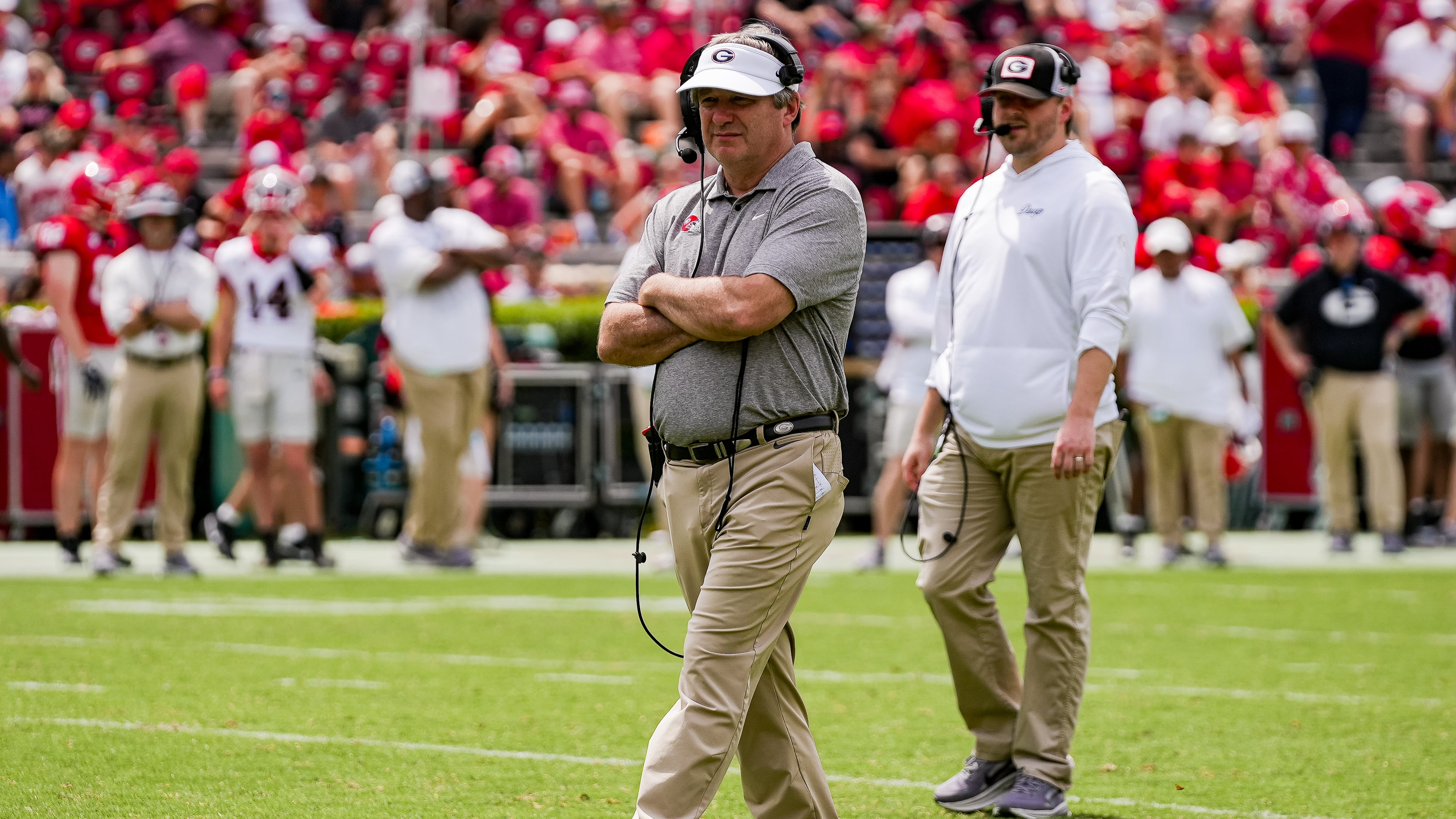 Georgia head coach Kirby Smart during Georgia’s annual G-Day spring game on Dooley Field at Sanford Stadium in Athens, Ga., on Saturday, April 18, 2026. (Tony Walsh/UGAAA)