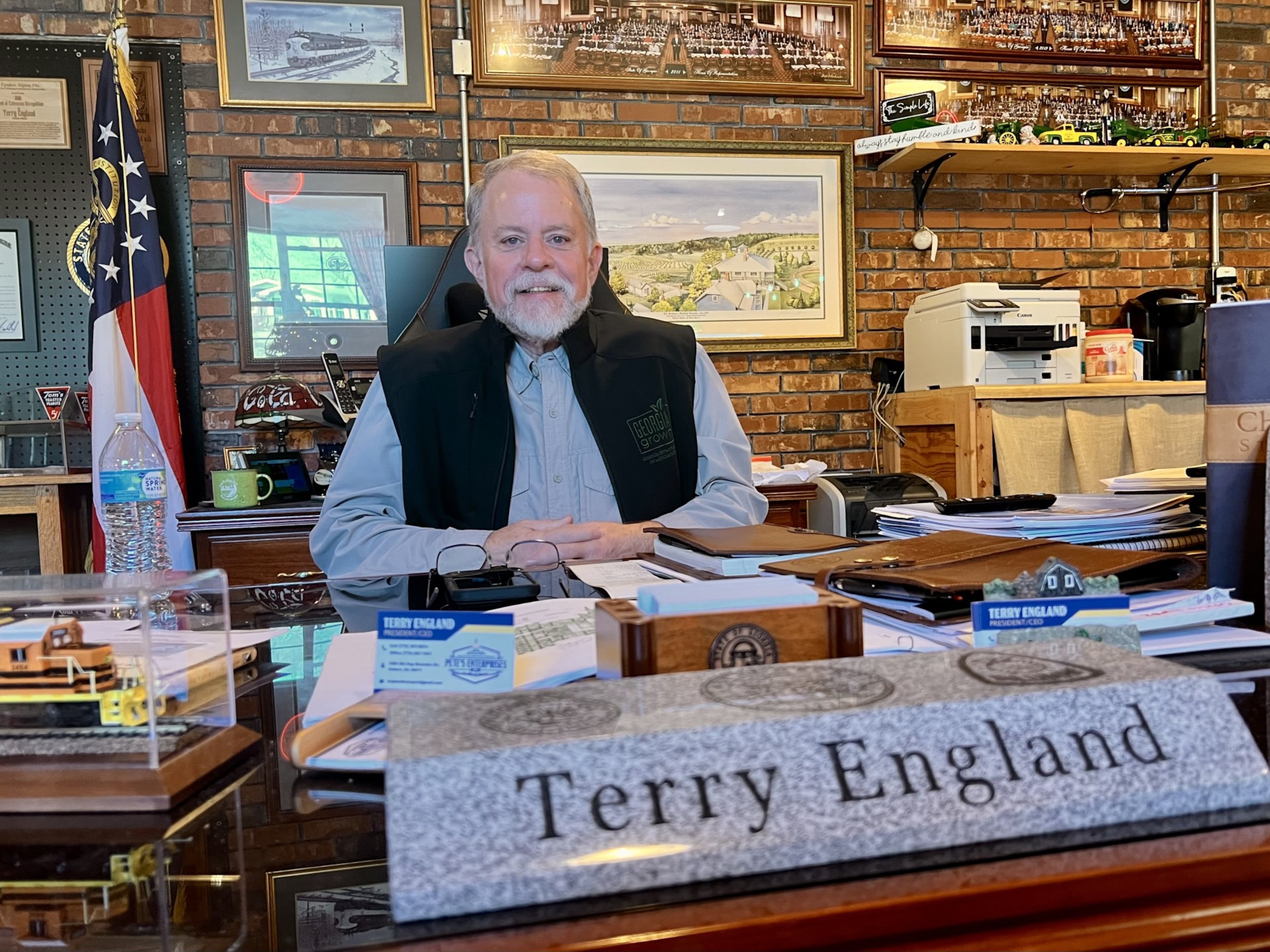 Former state Rep. Terry England, seen here at his home office in Auburn in 2025. (Patricia Murphy/AJC)