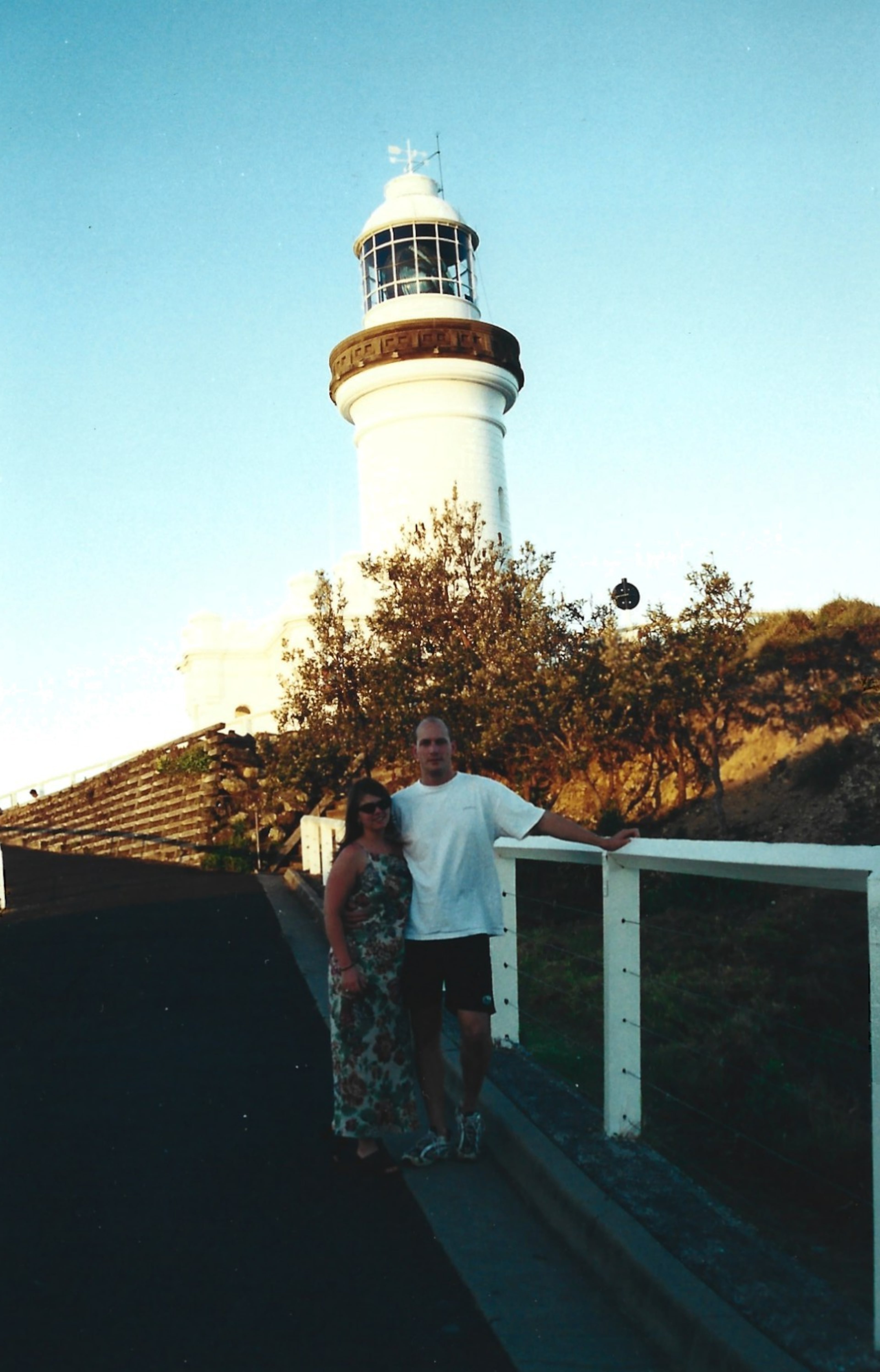 Heather and Steve pose in front of the Cape Byron Lighthouse, the easternmost point in Australia. (Courtesy of Steve Leo)