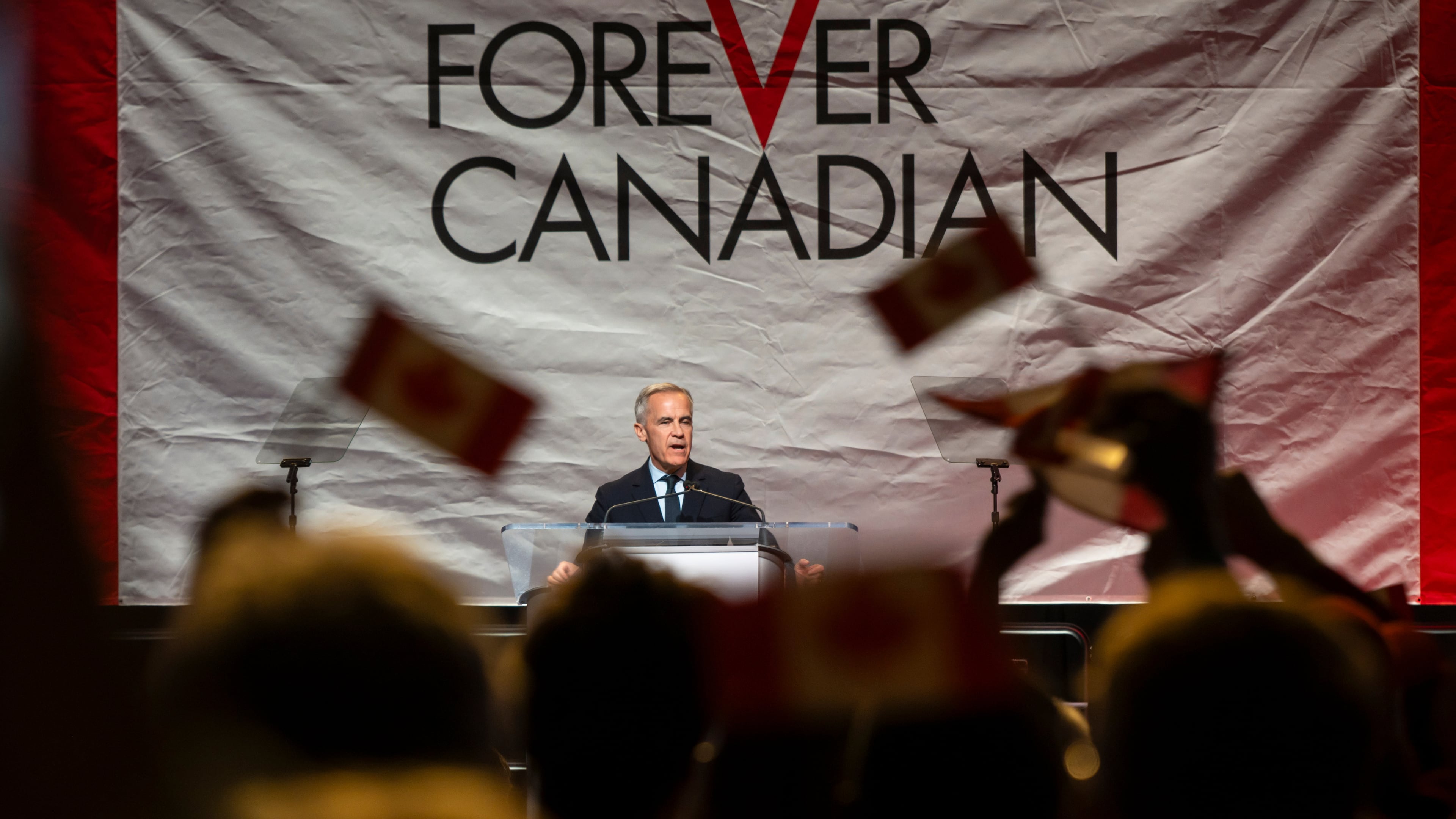 Canada's Prime Minister Mark Carney attends a Forever Canadian rally in Edmonton, on Friday, Oct. 16, 2026. (John Ulan/The Canadian Press via AP)