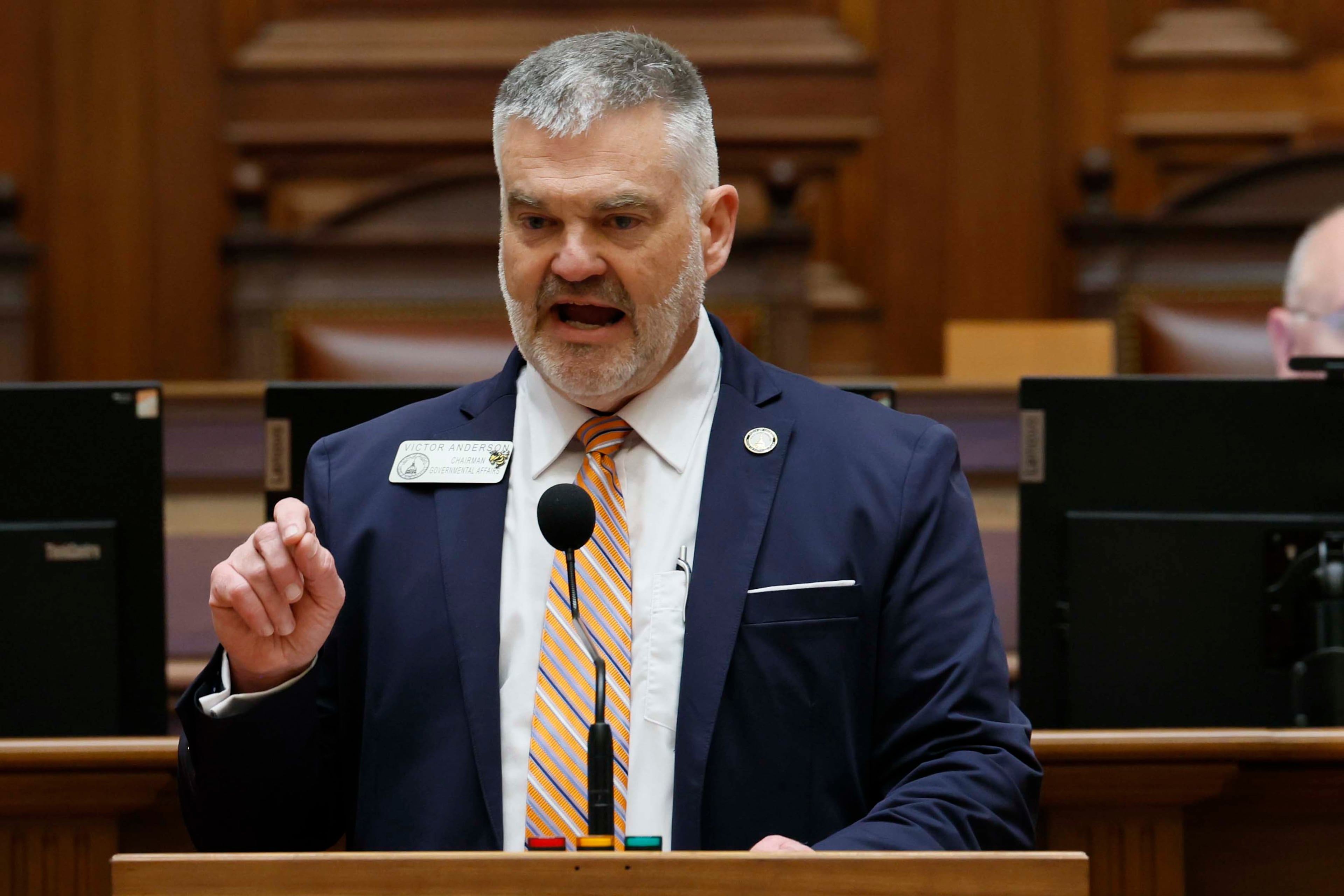 State Rep. Victor Anderson, R-Cornelia, discusses legislation during the final day of a special legislative session at the Capitol in Atlanta on Tuesday. (Miguel Martinez/AJC)