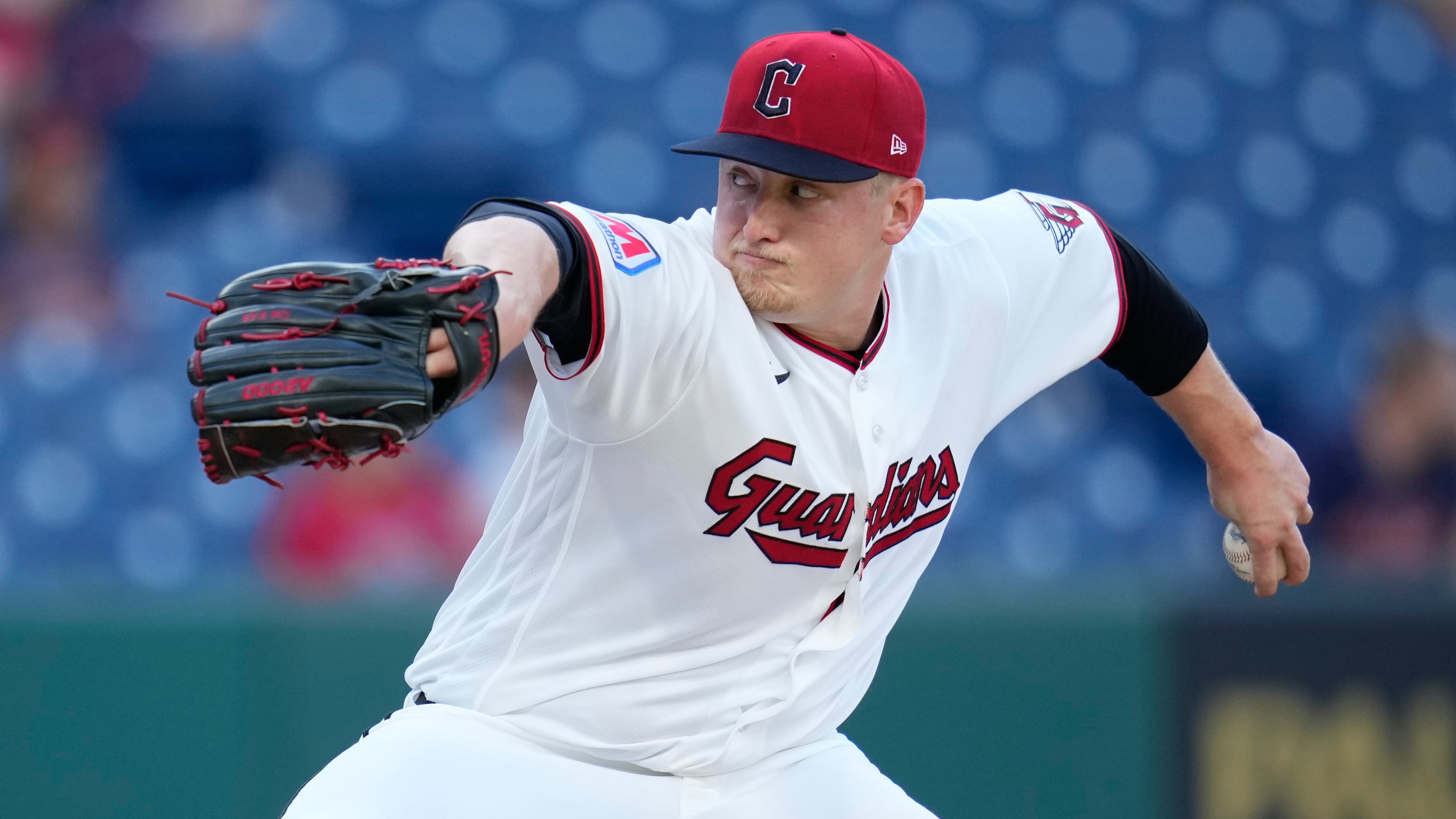 Cleveland Guardians' Parker Messick pitches in the first inning of a baseball game against the Baltimore Orioles in Cleveland, Thursday, April 16, 2026. (AP Photo/Sue Ogrocki)