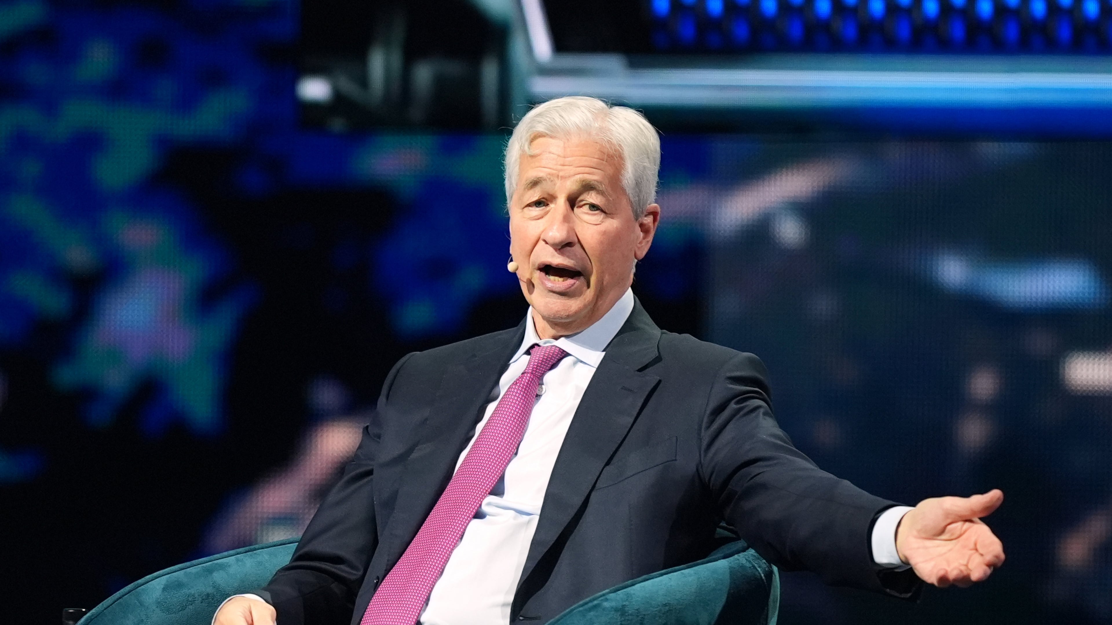 FILE - Jamie Dimon, CEO of JPMorgan Chase, speaks at the America Business Forum, Nov. 6, 2025, in Miami. (AP Photo/Rebecca Blackwell, File)
