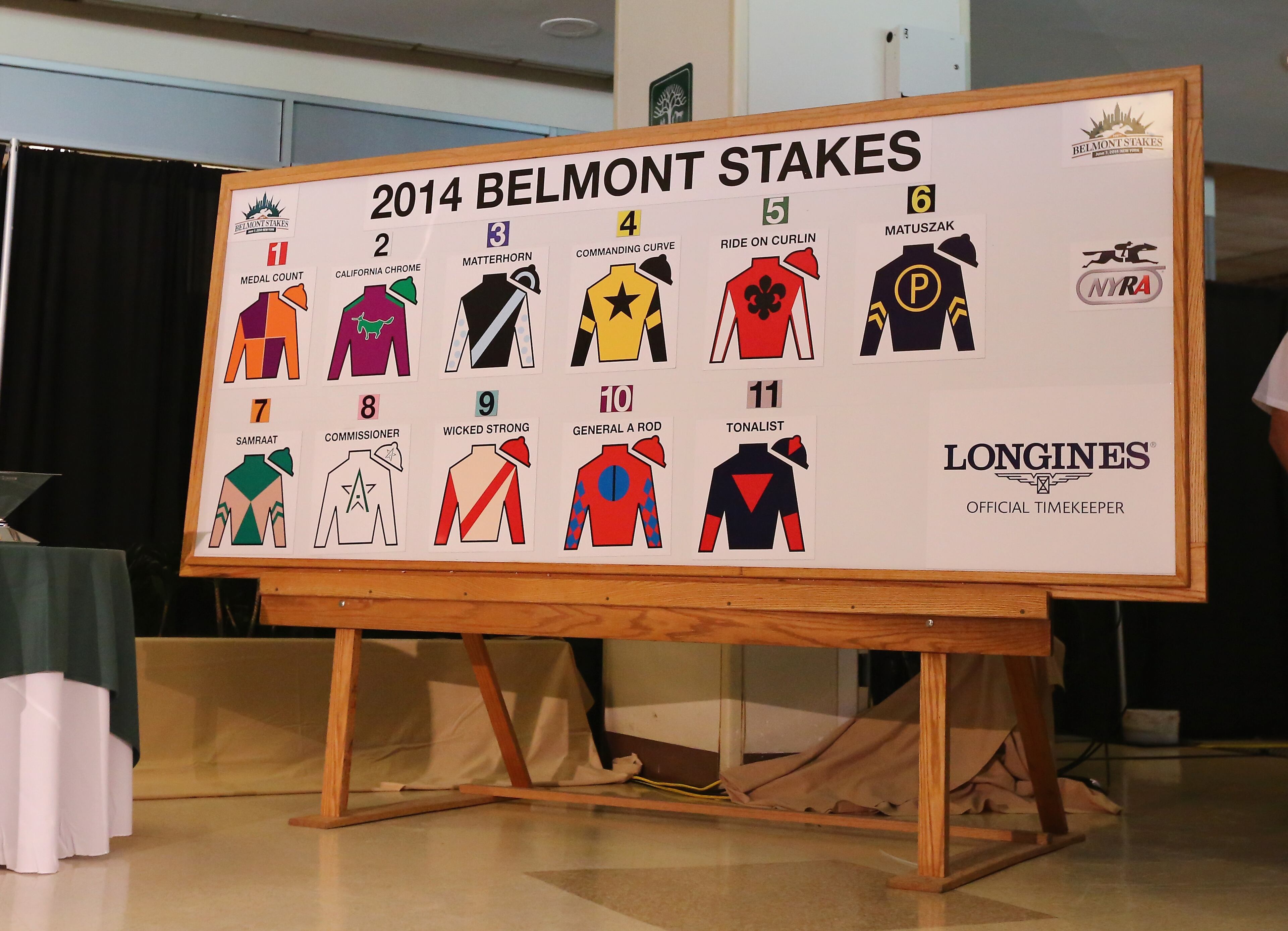 ELMONT, NY - JUNE 04: A list of the Draw for the 2014 Belmont Stakesd at Belmont Park on June 4, 2014 in Elmont, New York (Photo by Al Bello/Getty Images)