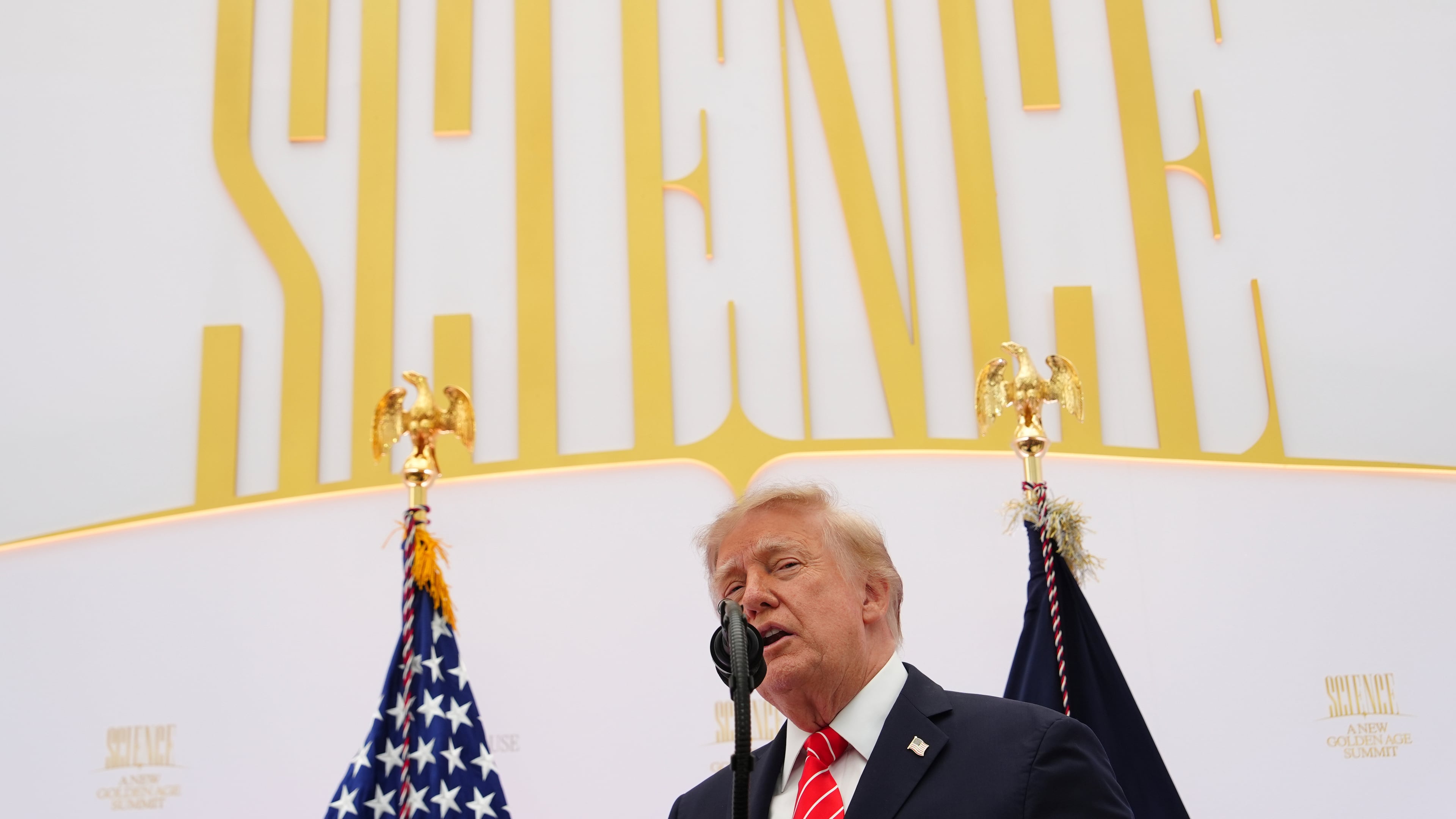 President Donald Trump speaks during an event at the U.S. Institute of Peace, Thursday, Oct. 8, 2026, in Washington. (AP Photo/Julia Demaree Nikhinson)