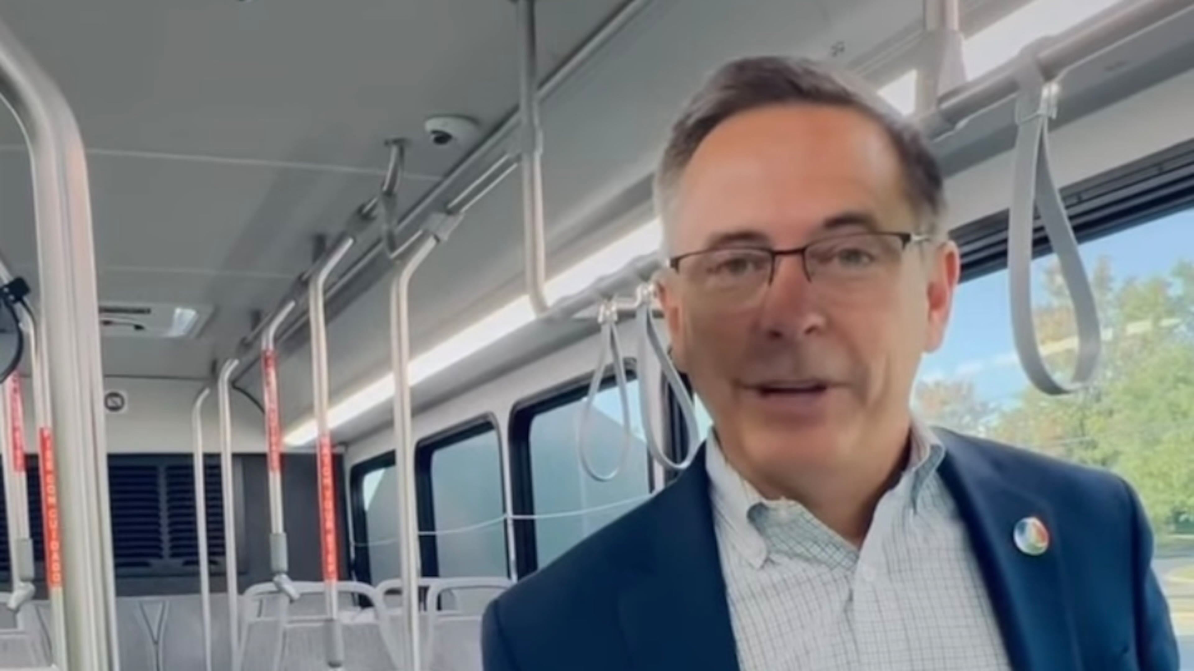 Gwinnett County Commissioner Matthew Holtkamp rode an empty bus in a social media post urging voters to reject the referendum to fund transit in the county. (Matthew Holtkamp)