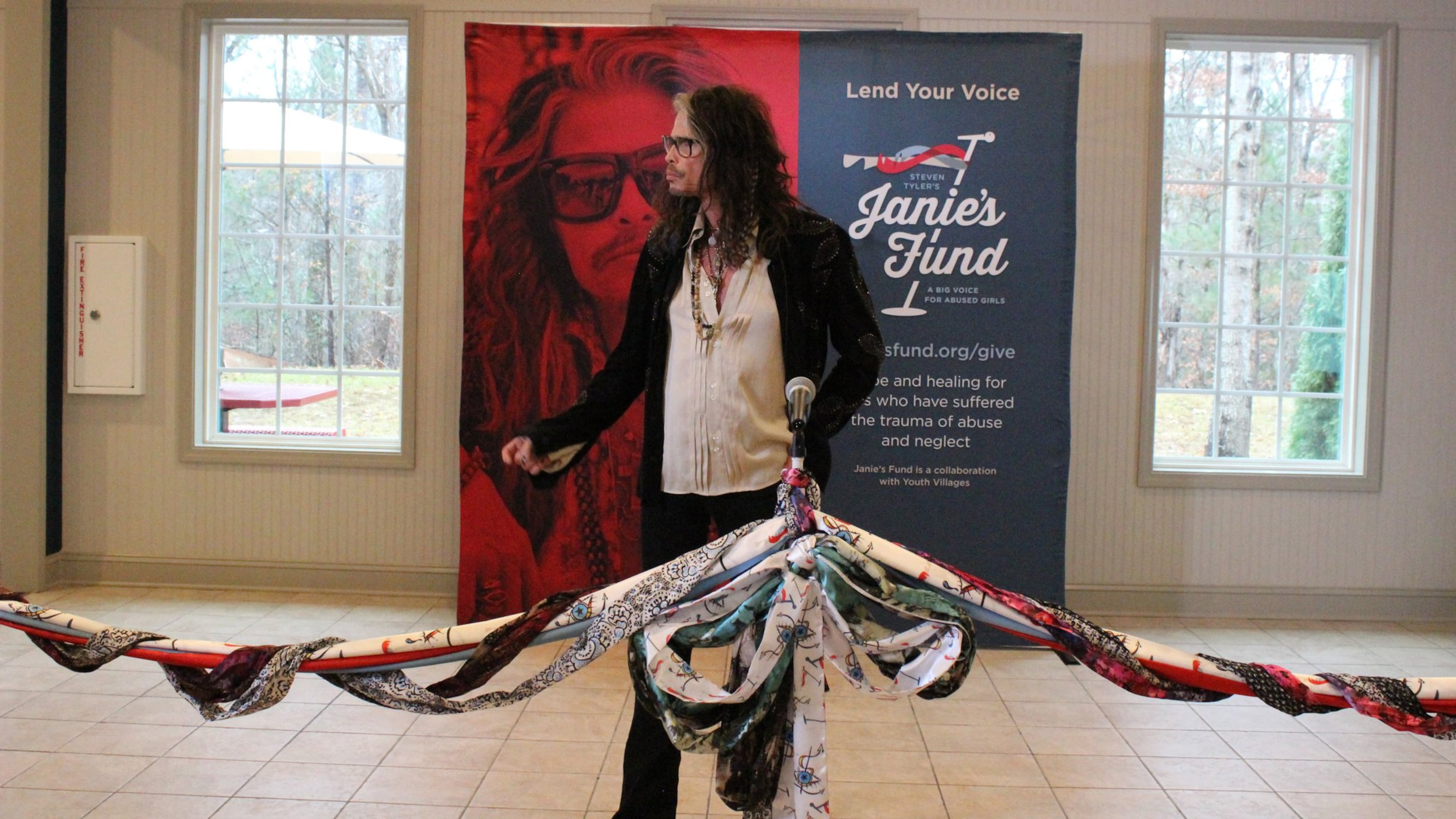 Steven Tyler talked about his desire to open Janie's House before the official "scarf cutting." Photo: Melissa Ruggieri/AJC