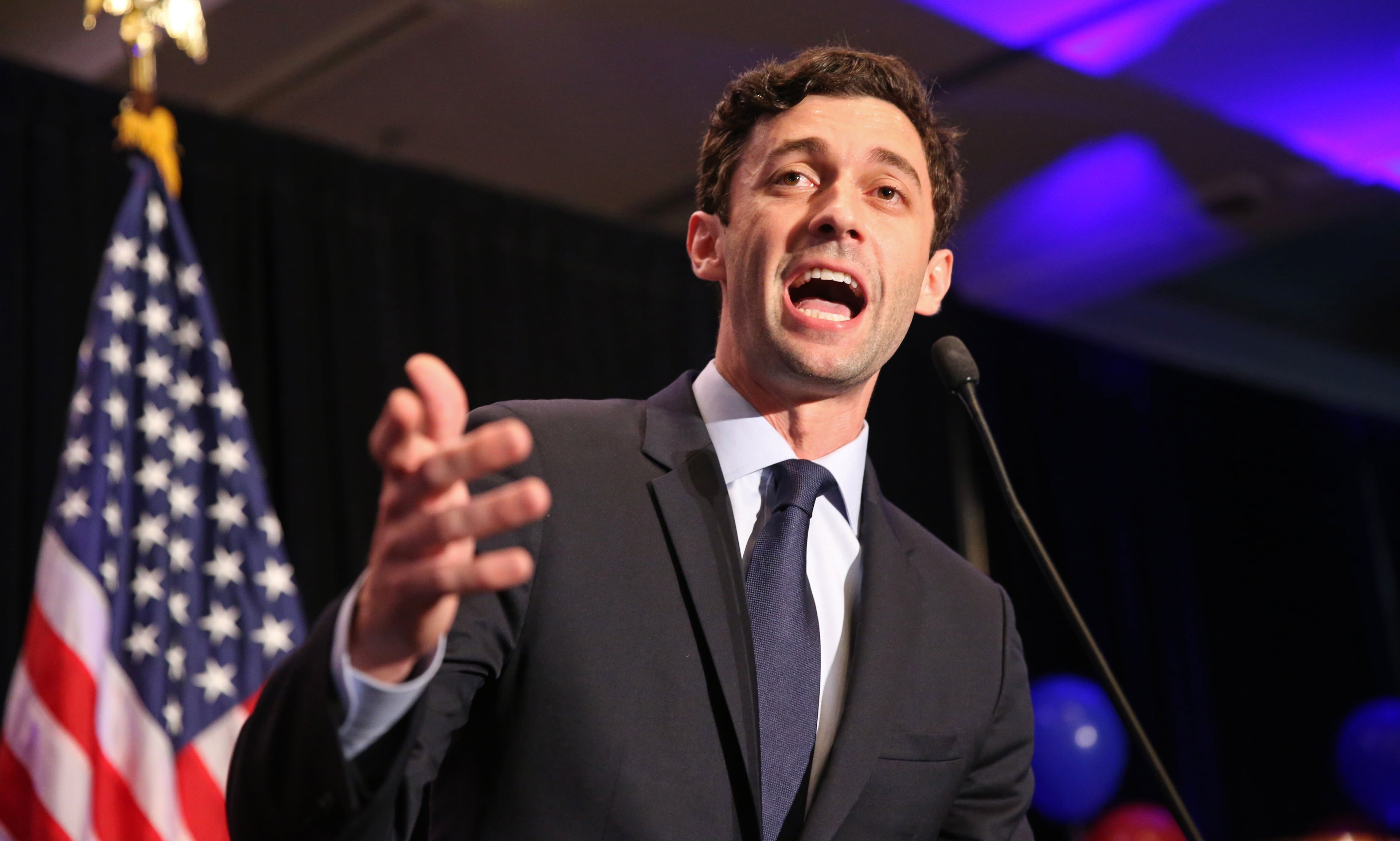 June 20, 2017 - Atlanta, Ga: Sixth district congressional candidate Jon Ossoff addresses the crowd during the Jon Ossoff election night party at the Westin Atlanta Perimeter Hotel Tuesday, June 20, 2017, in Atlanta. This is the election coverage of the sixth district congressional runoff between Jon Ossoff and Karen Handel. PHOTO / JASON GETZ