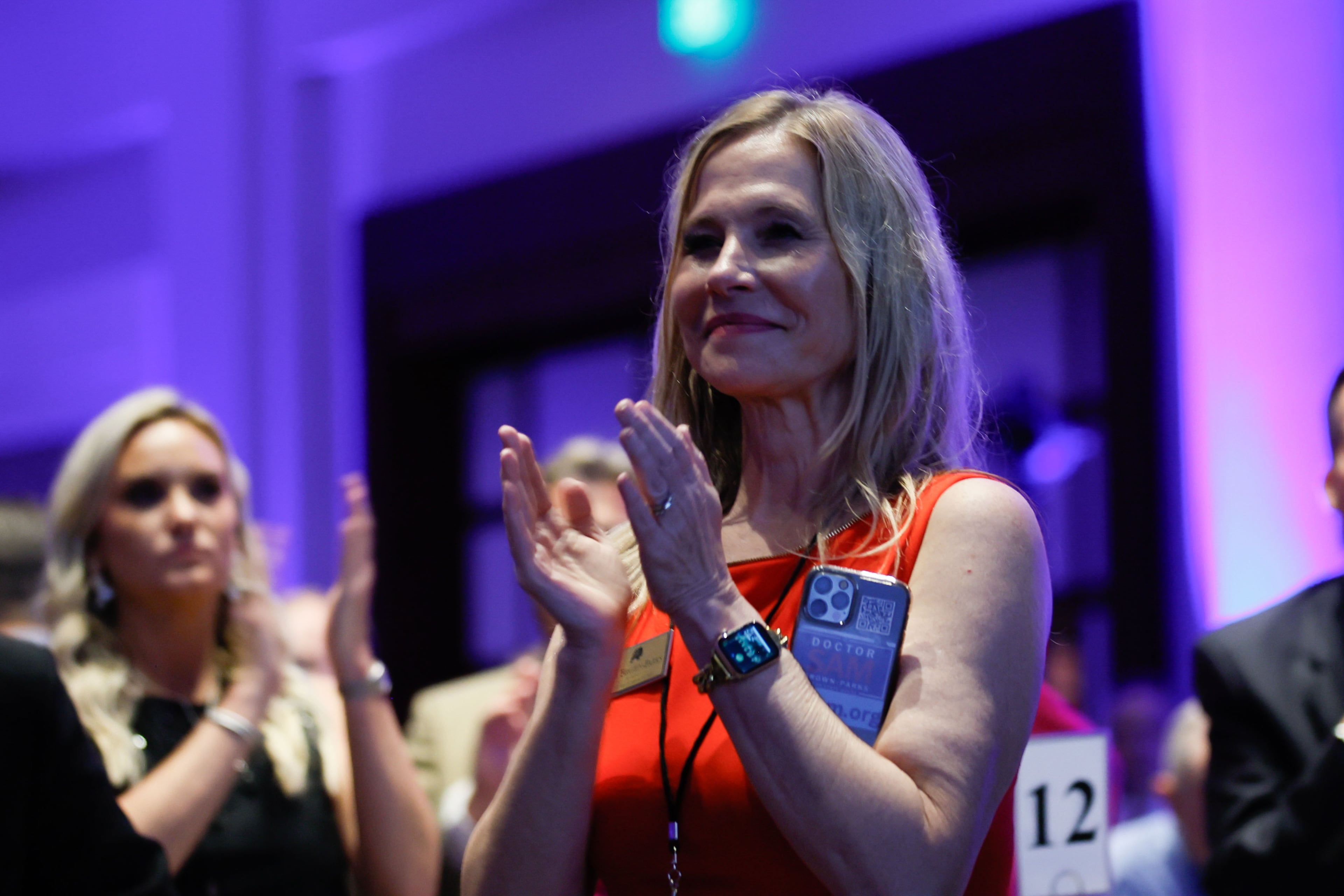 A person applauds after Republican vice presidential nominee Sen. JD Vance, R-Ohio, gave his speech during Georgia Faith & Freedom Coalition’s annual dinner at Cobb Galleria Centre on Monday, September 16, 2024, in Atlanta.
(Miguel Martinez / AJC)