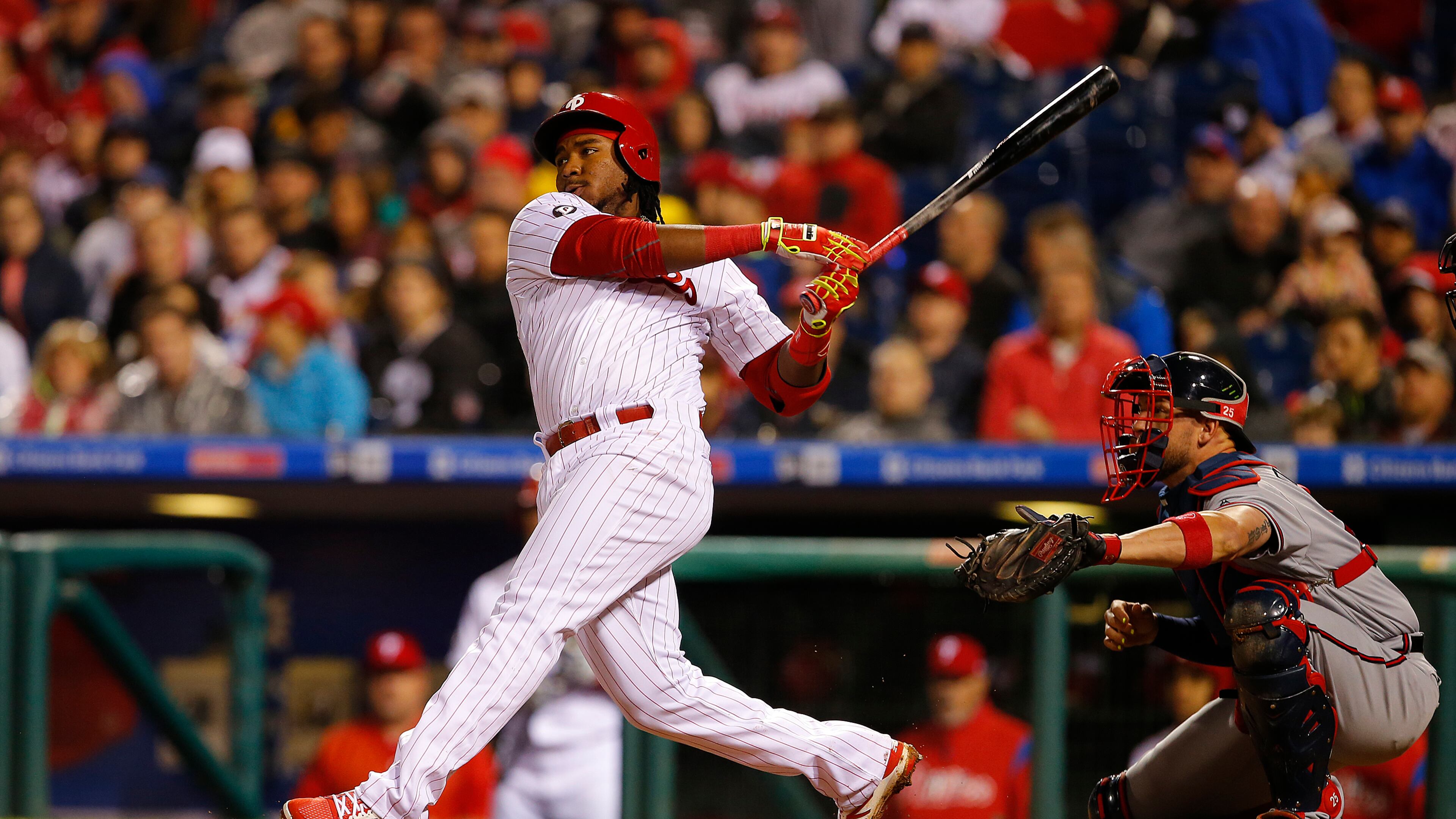 PHILADELPHIA, PA - APRIL 22: Maikel Franco #7 of the Philadelphia Phillies singles in a run in the sixth inning against the Atlanta Braves during a game at Citizens Bank Park on April 22, 2017 in Philadelphia, Pennsylvania. (Photo by Rich Schultz/Getty Images)