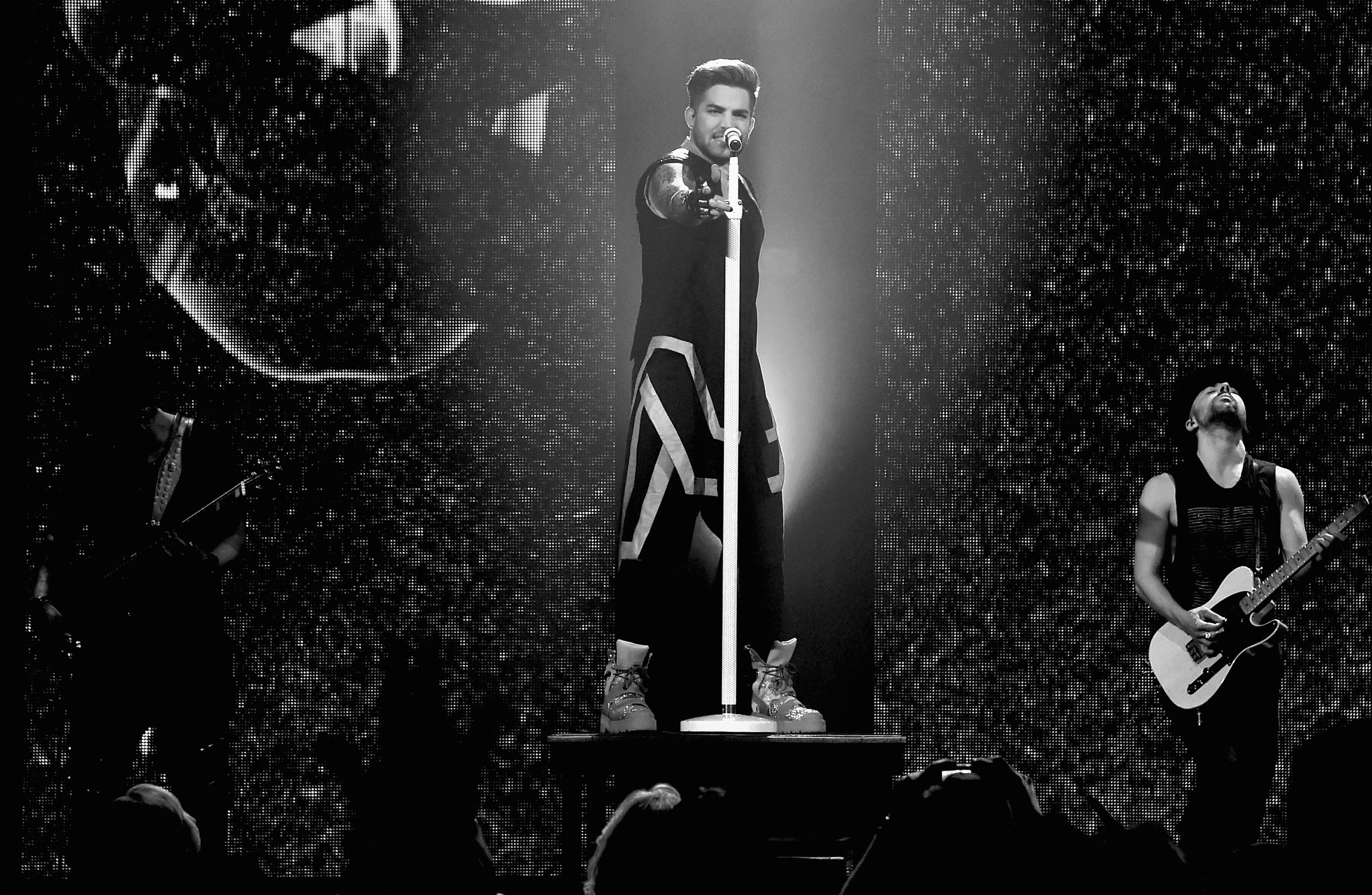 NASHVILLE, TN - MARCH 10: (EDITORS NOTE: This image has been converted to black and white.) Adam Lambert - "The Original High" Tour stops at The Ryman Auditorium on March 10, 2016 in Nashville, Tennessee. (Photo by Rick Diamond/Getty Images)