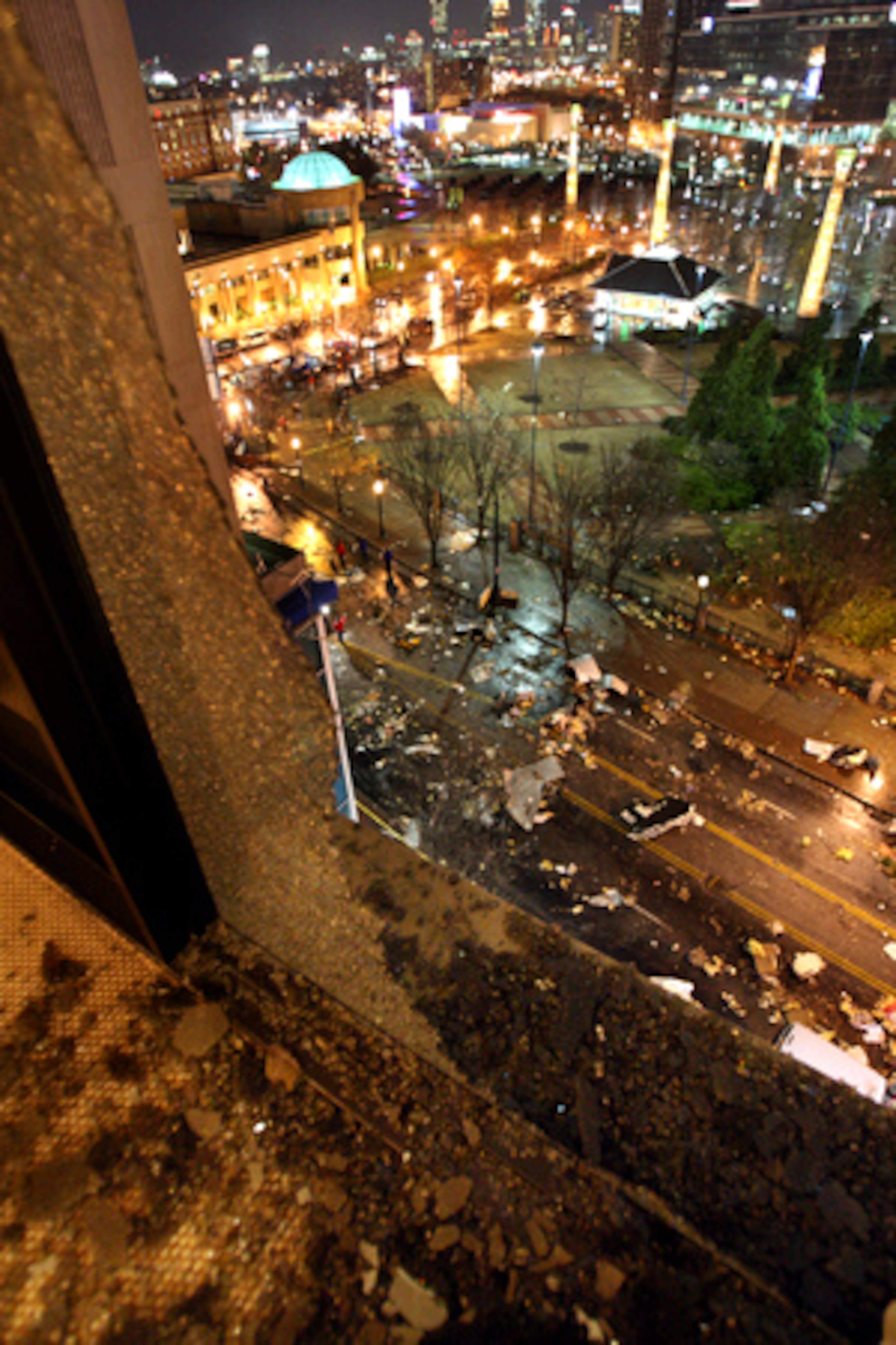 This view from the Omni Hotel shows some of the damage sustained in downtown Atlanta including Centennial Park, CNN Center and the Georgia Dome.