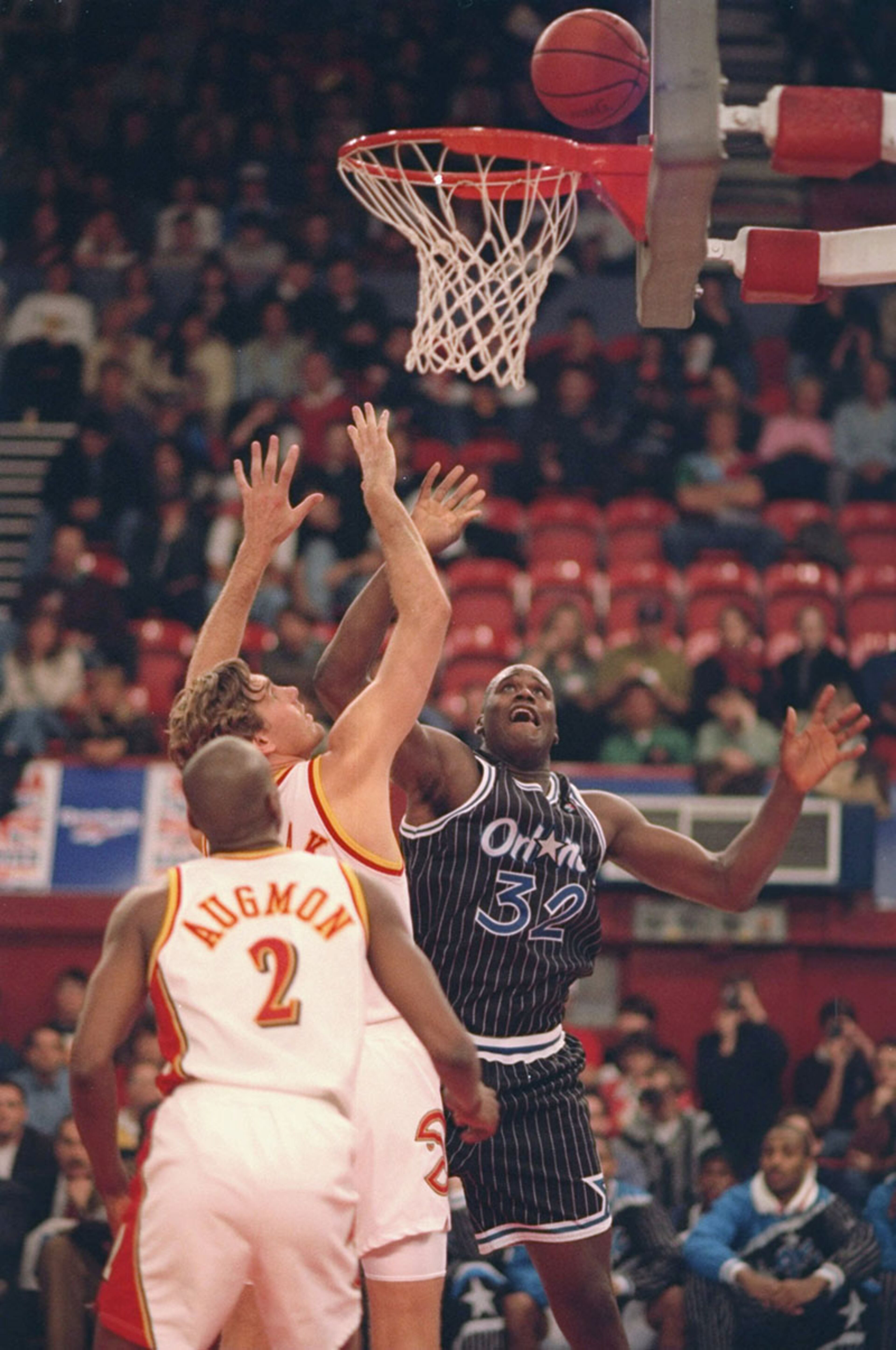 Oct. 31 1993: Magic center Shaquille O'Neal goes up against Hawks' big man Jon Koncak. The Hawks rebounded to beat the Magic 113-101 in a place that, 19 years later would become the first European city to host a regular-season NBA game.