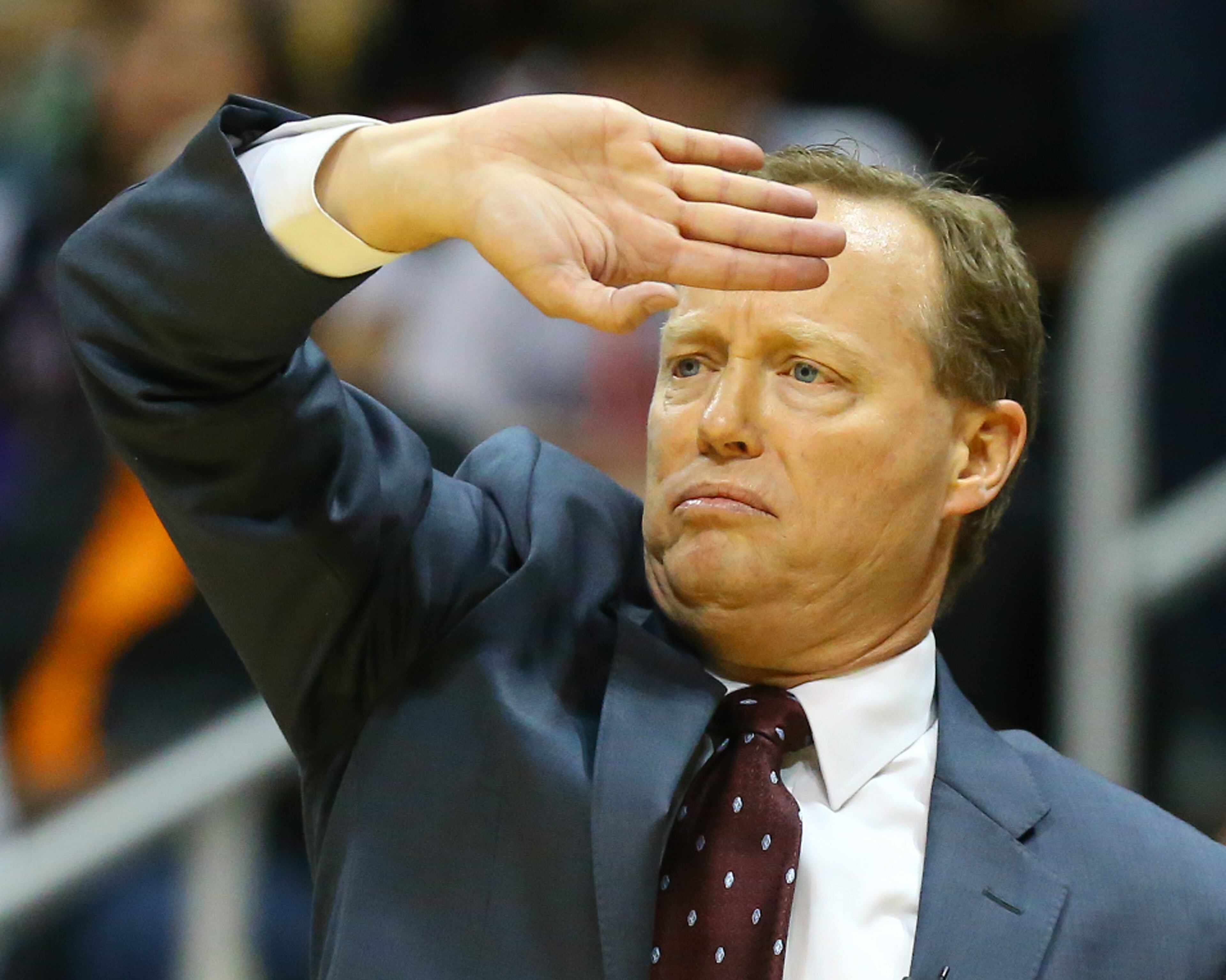 Hawks head coach Mike Budenholzer reacts to a play against the Pacers on Saturday, April 26, 2014 in Atlanta. CURTIS COMPTON / CCOMPTON@AJC.COM