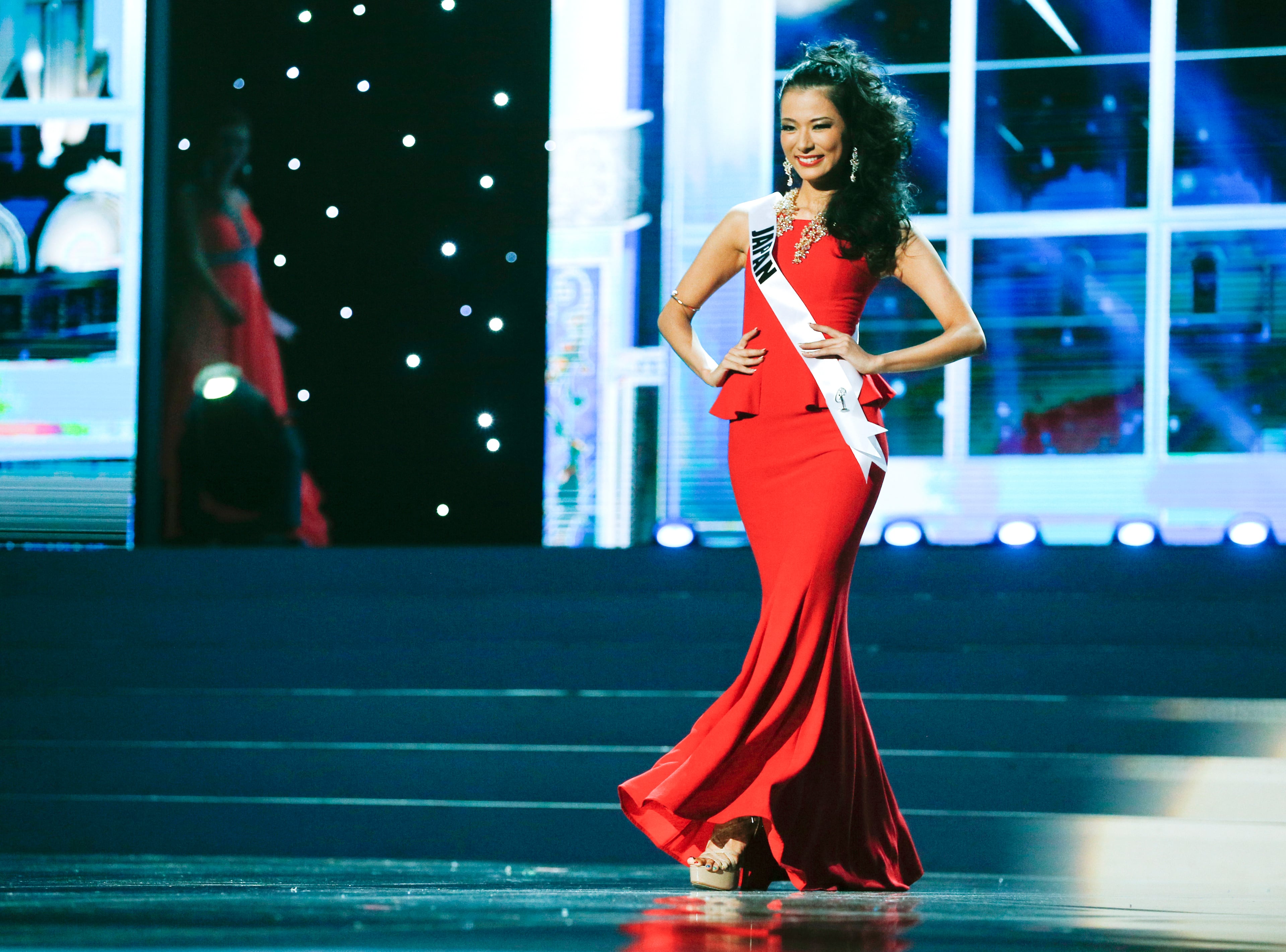 Miss Japan Yukimi Matsuo presents herself during the preliminary competition of the 2013 Miss Universe pageant in Moscow, Russia, on Tuesday, Nov. 5, 2013. Beauties will compete for the title of Miss Universe in Moscow on Nov. 9.