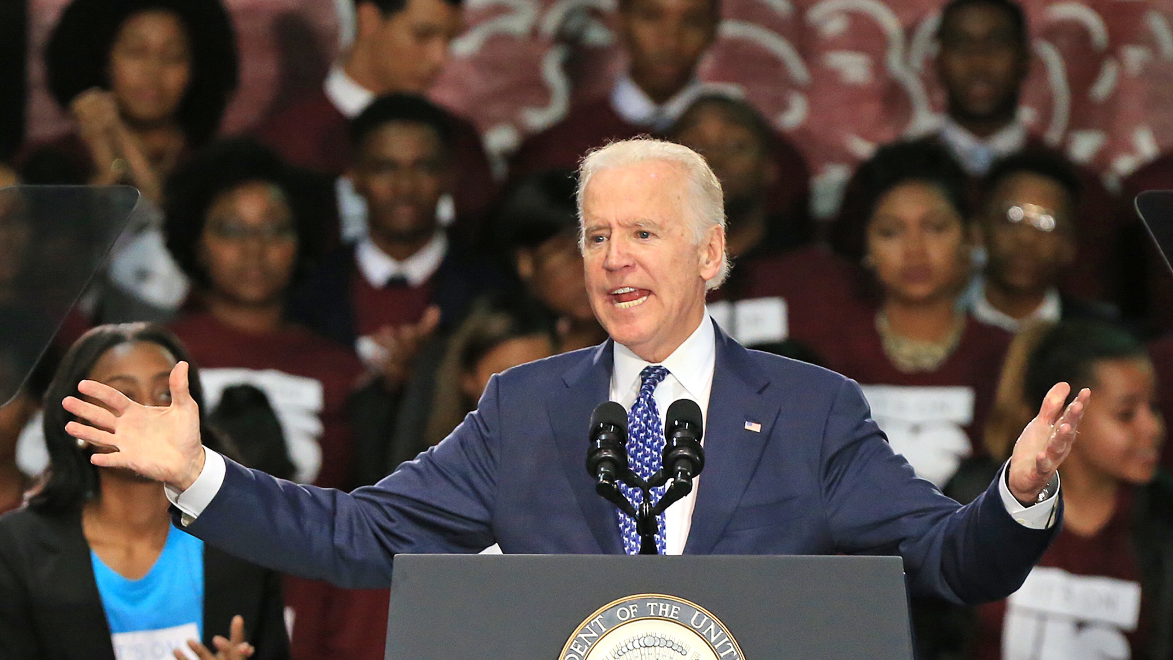 Vice President Joe Biden speaks at Morehouse College last year during a three-college tour to mobilize students to take action to prevent sexual assault on campuses. (Curtis Compton / ccompton@ajc.com)