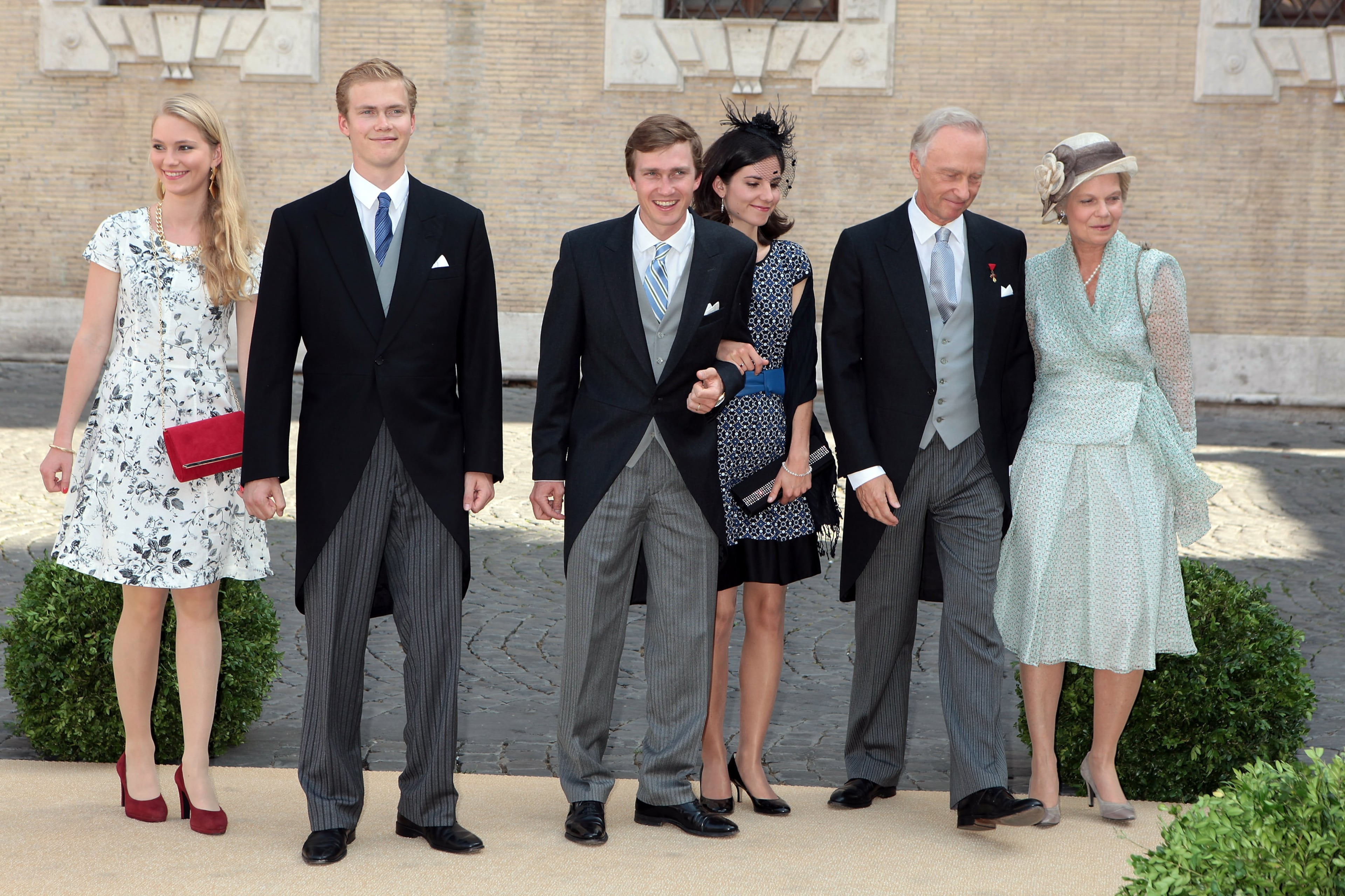 ROME, ITALY - JULY 05: Guests arrive at Wedding of Prince Amedeo of Belgium and Elisabetta Maria Rosboch Von Wolkenstein at Basilica Santa Maria in Trastevere on July 5, 2014 in Rome, Italy. (Photo by Elisabetta Villa/Getty Images)