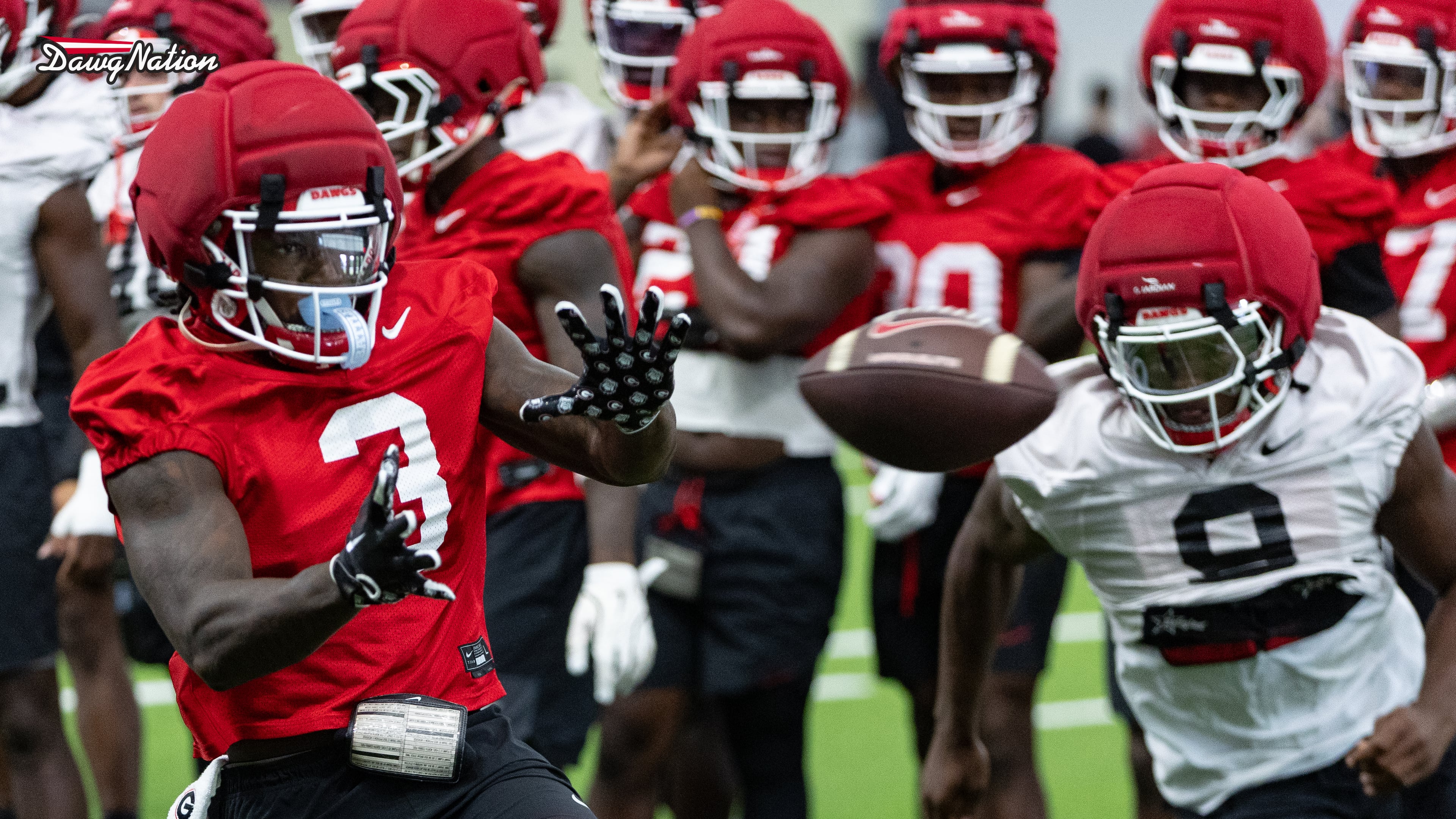 Junior tailback Nate Frazier hauls in a pass during the first day of Georgia's fall camp practices on Wednesday, August 5, 2026, in Athens, Georgia. (Jeff Sentell/DawgNation)