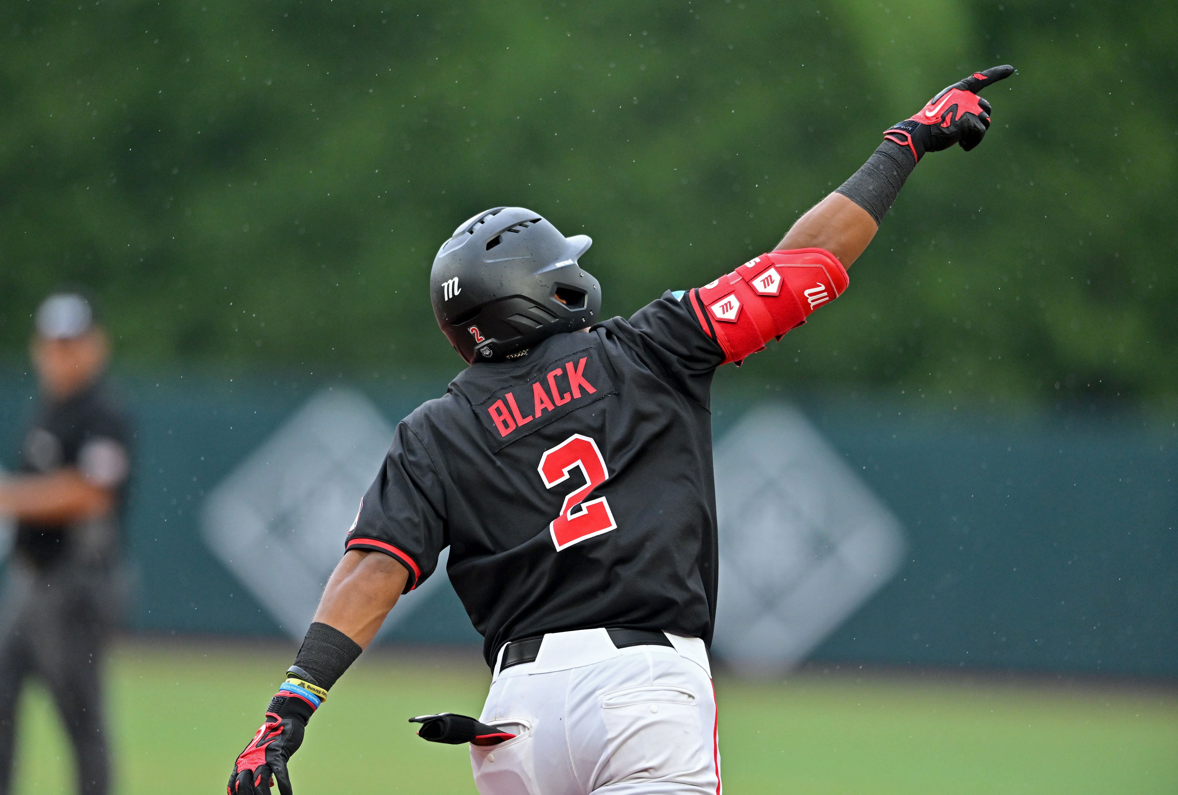 Georgia infielder Ryan Black (2) hits a solo home run during the fifth inning of their NCAA Regional game at Foley Field, Friday, May 29, 2026, in Athens. (Hyosub Shin/AJC)