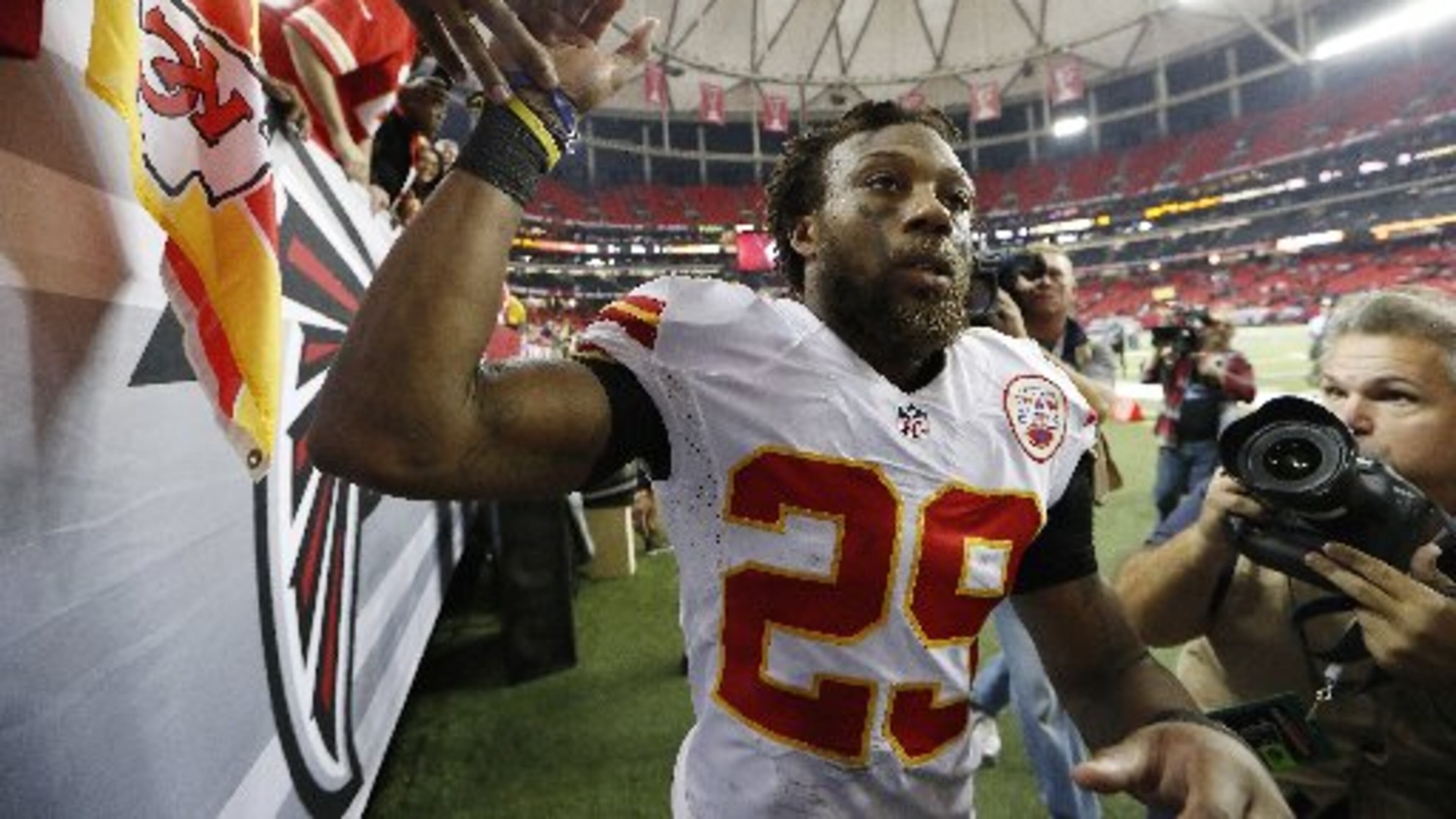 Chiefs safety Eric Berry leaves the field after his team beat the Falcons. (AP Photo/John Bazemore)