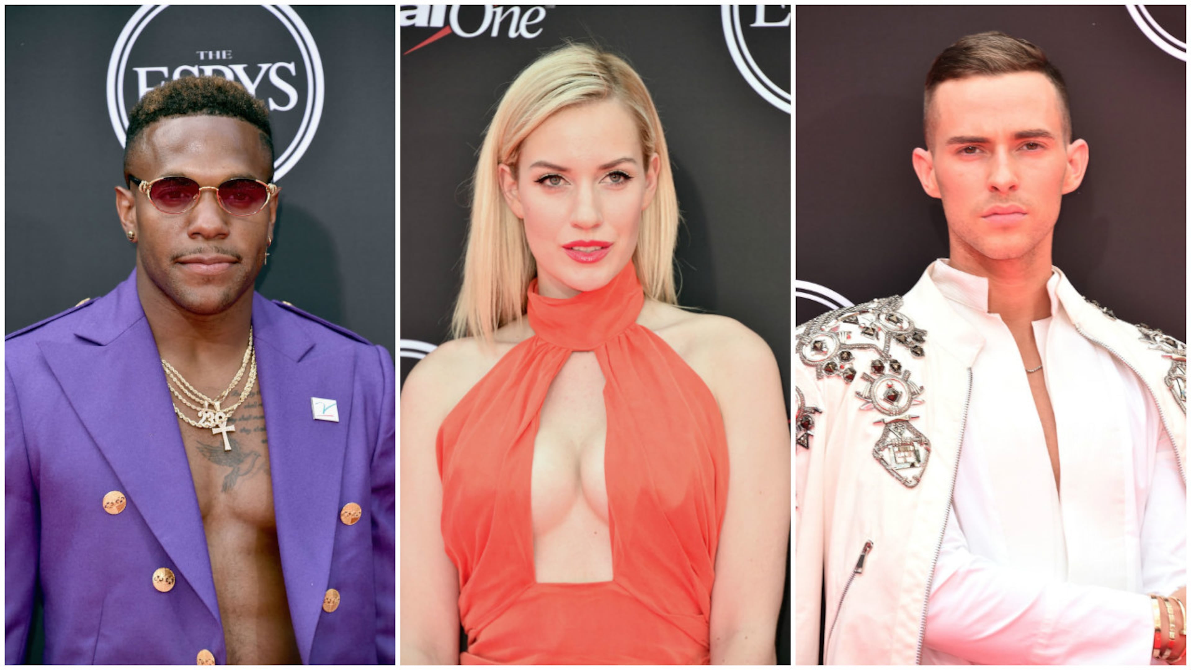 (L-R) NFL player Rodney Mcleod, Golfer Paige Spiranac and American figure skater Adam Rippon at the 2018 ESPYS at Microsoft Theater on July 18, 2018 in Los Angeles, California. (Photo by Alberto E. Rodriguez/Getty Images)