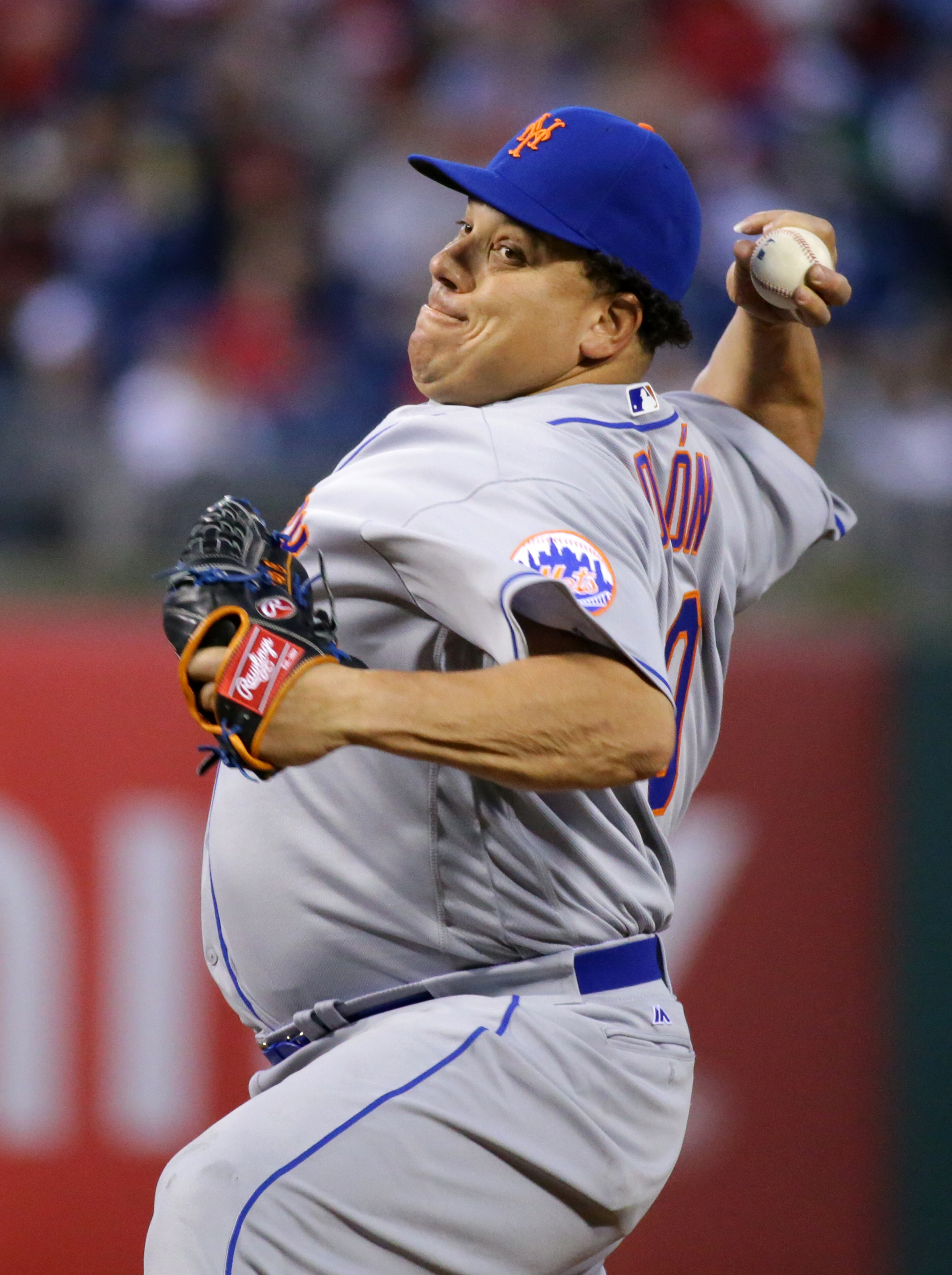 Bartolo Colon of the New York Mets throws a pitch in the second inning during a game against the Philadelphia Phillies at Citizens Bank Park on April 20, 2016 in Philadelphia, Pennsylvania. (Photo by Hunter Martin/Getty Images)