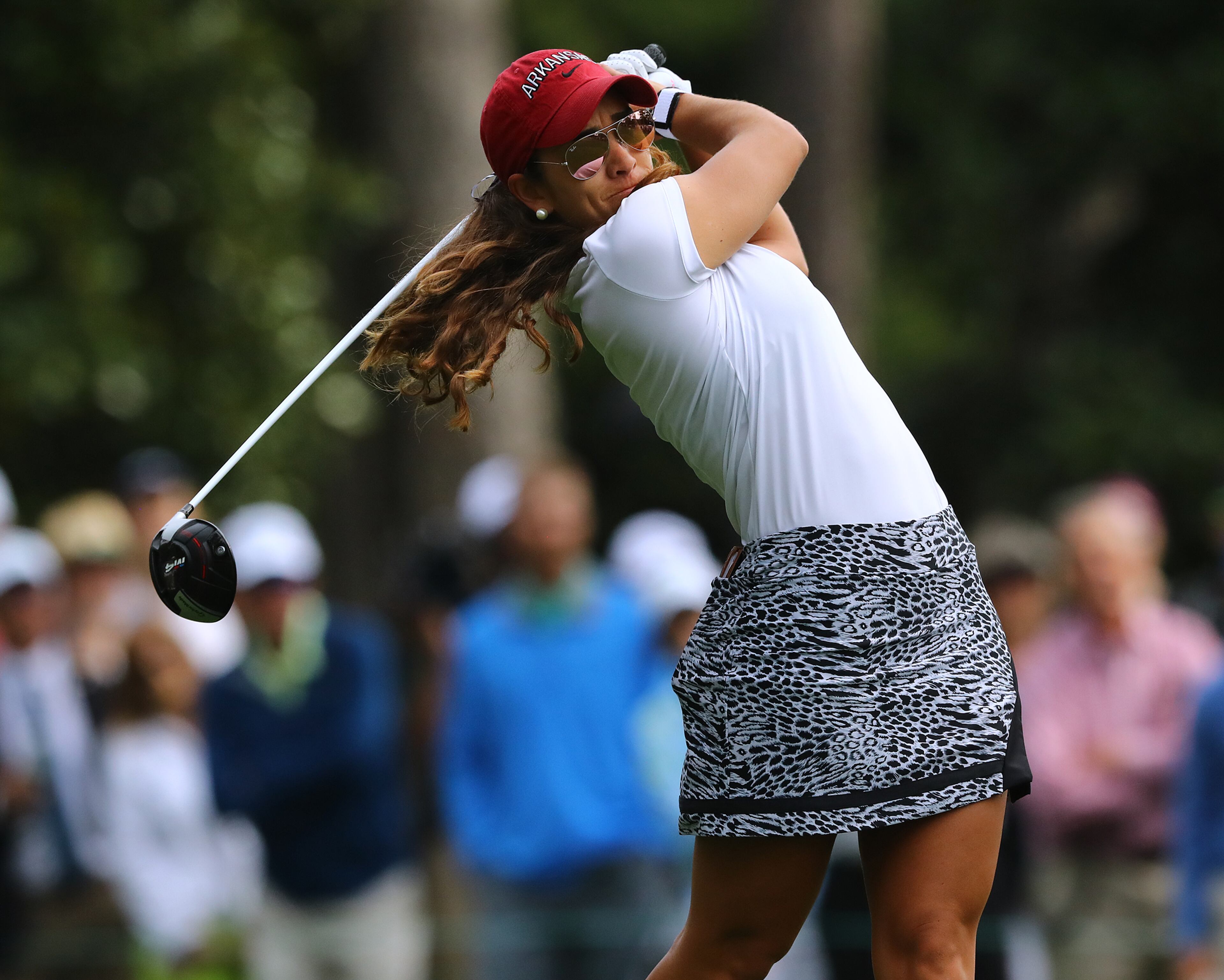 Maria Fassi hits her driver while teeing off on the second hole during the inaugural Augusta National Women's Amateur at Augusta National Golf Club on Saturday, April 6, 2019, in Augusta. Curtis Compton/ccompton@ajc.com