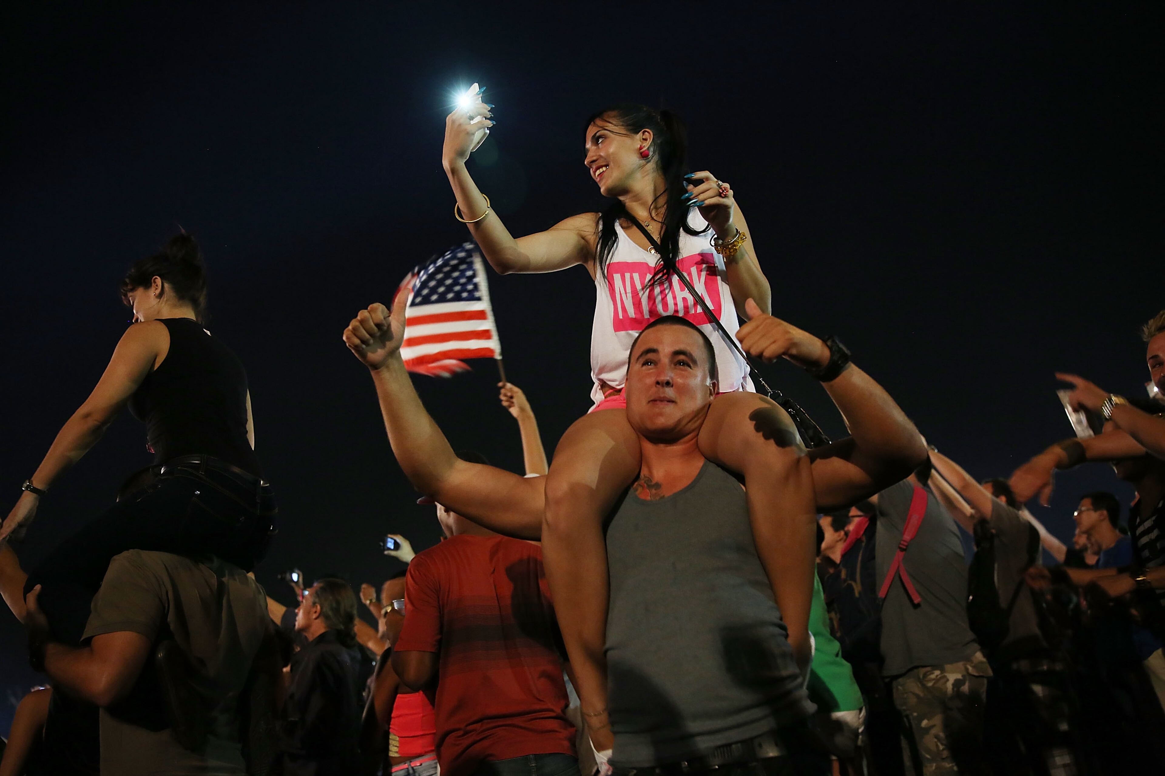 The Rolling Stones performs on stage at a free concert March 26, 2016 in Havana, Cuba. Thousands of fans listened to the Rolling Stones play for the first time, after the music was once banned by the Cuban government. (Photo by Joe Raedle/Getty Images)