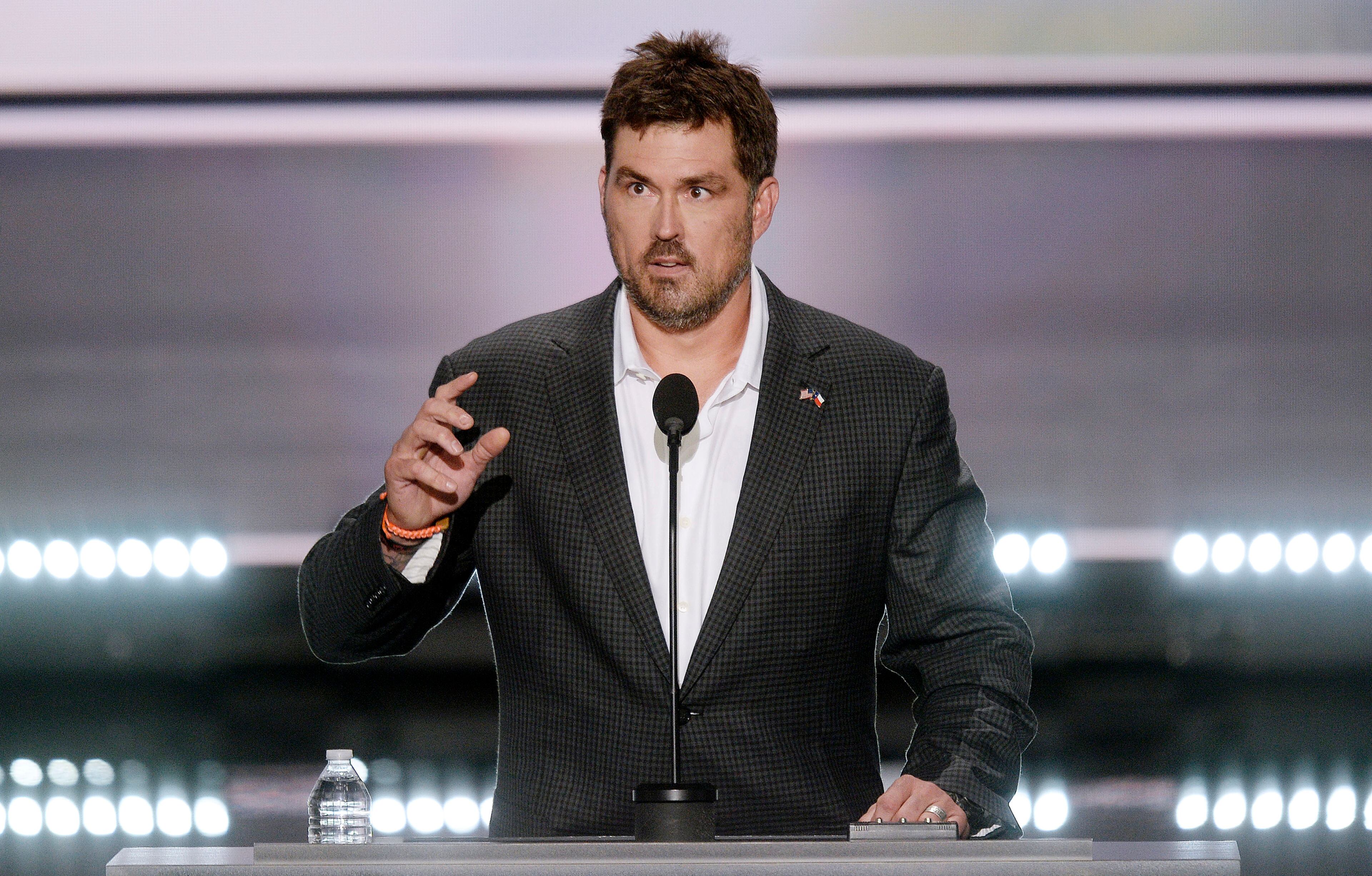 Monday: Marcus Luttrell speaks on the first day of the Republican National Convention in Cleveland on Monday, July 18, 2016. (Olivier Douliery/Abaca Press/TNS)