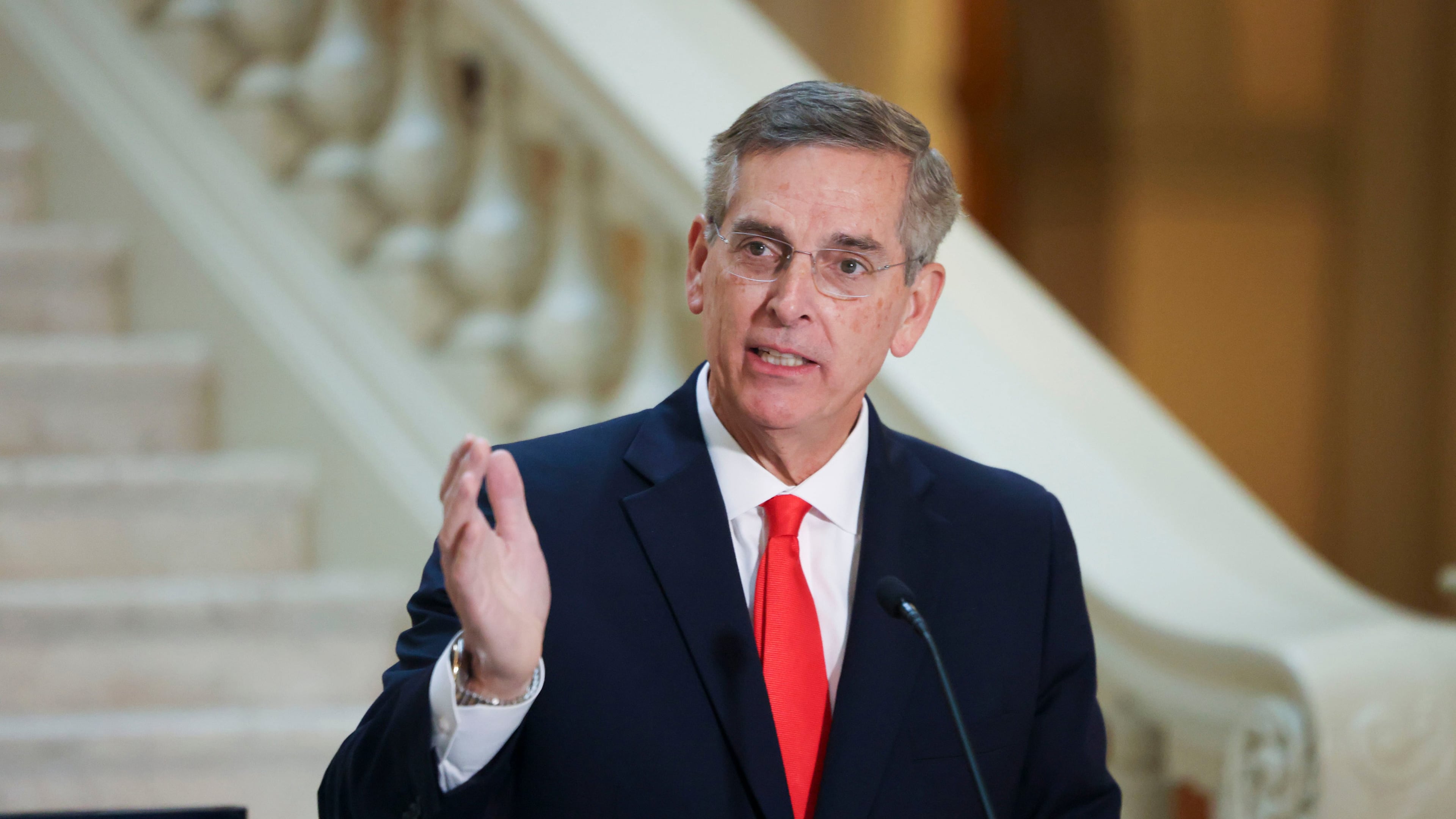 Secretary of State Brad Raffensperger is the latest Georgia politician to challenge the state's campaign finance laws. He says the laws give rival Lt. Gov. Burt Jones an illegal advantage as they campaign for the Republican nomination for governor. (Jason Getz/AJC).