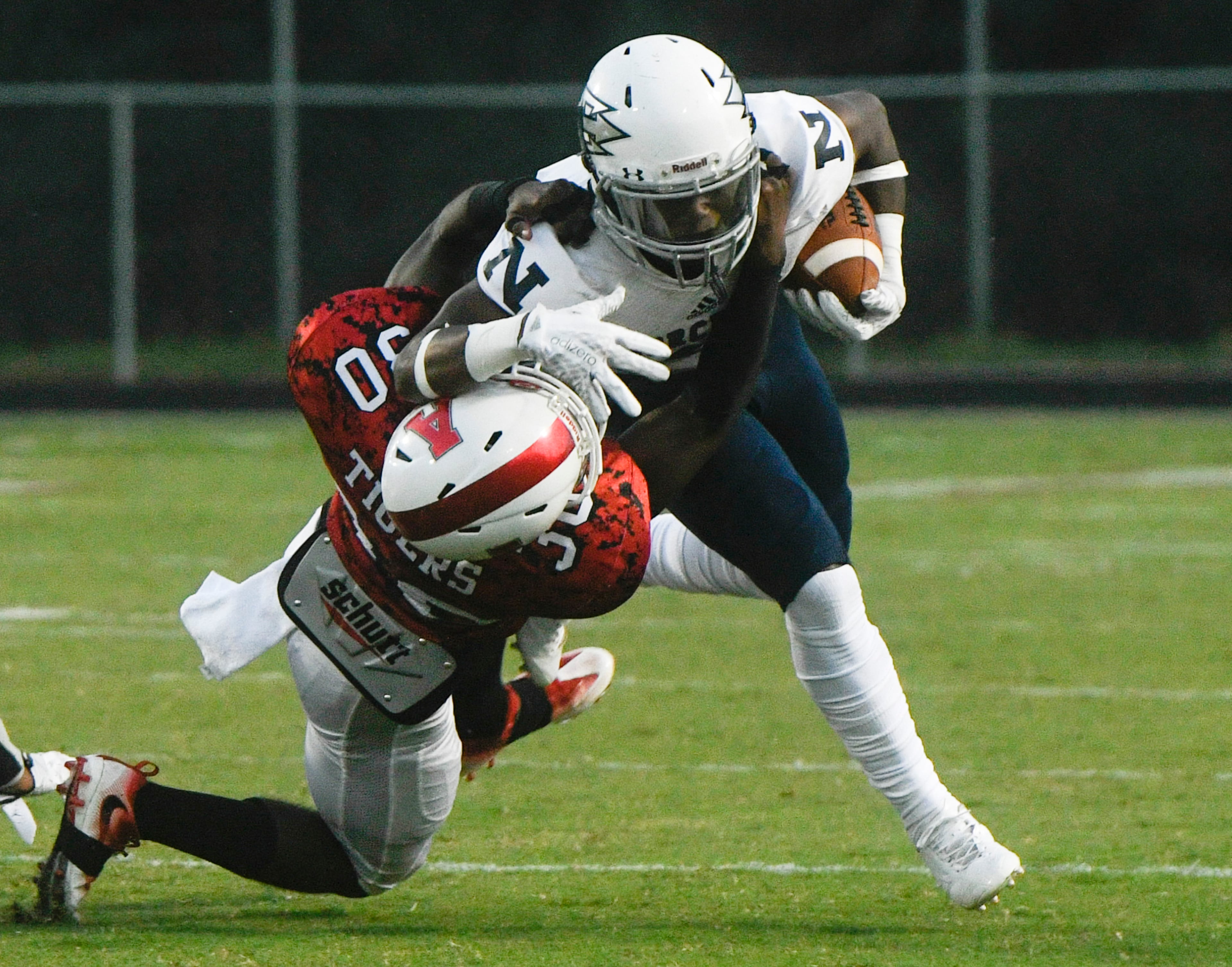 Norcross RB Dohnte Meyers is brought down by Archer LB Xavier Kiefer during a high school football game, Friday, Sept. 15, 2017, in Lawrenceville. (Special/John Amis)