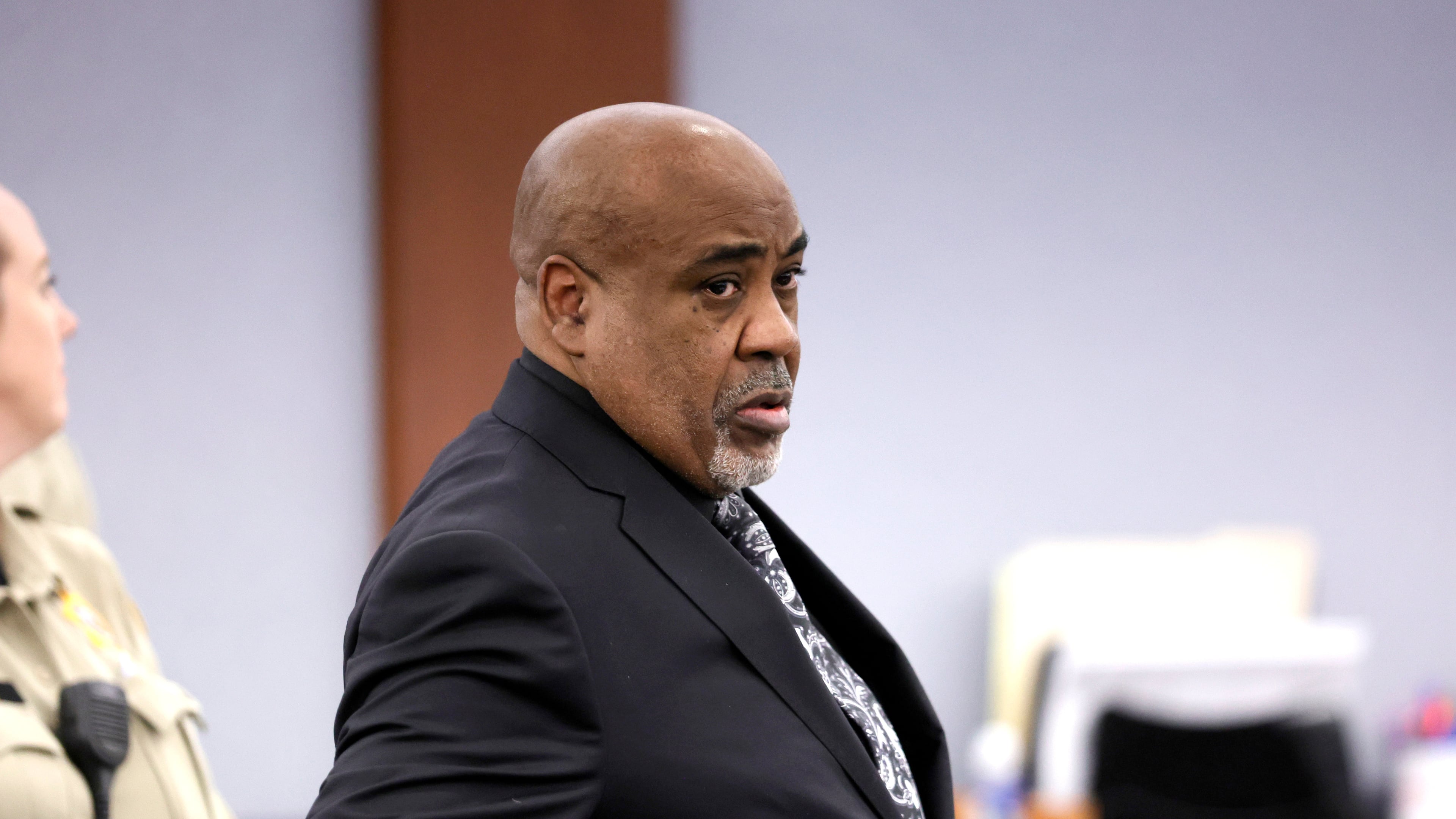 Duane Davis enters the courtroom before closing arguments in his murder trial, related to the 1996 killing of rapper Tupac Shakur, in Clark County District Court at the Regional Justice Center in Las Vegas, Monday, Aug. 31, 2026.. (Steve Marcus/Pool Photo via AP)