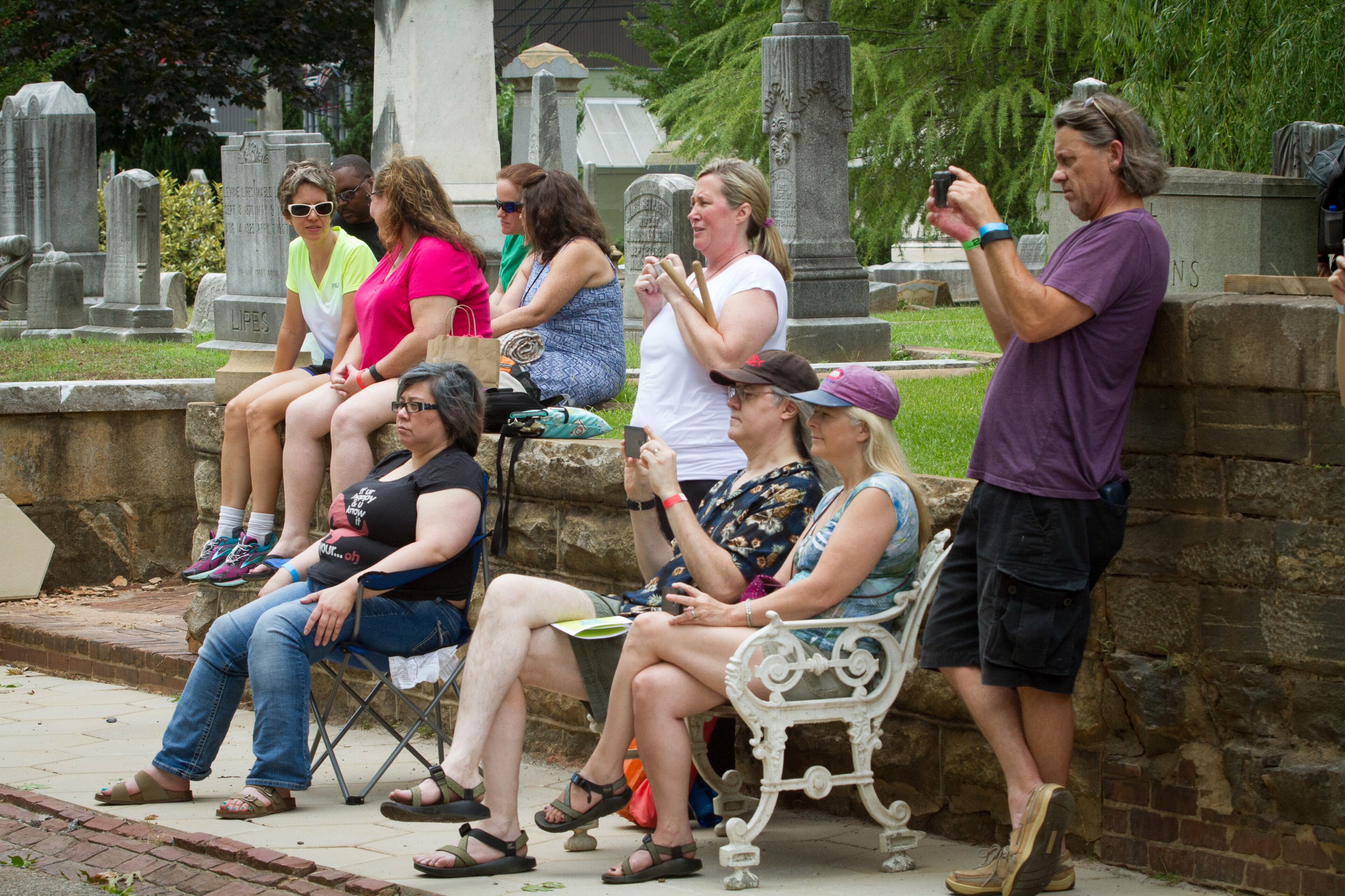 A small crowd watches the Atlanta Taiko Project perform during the Tunes From The Tombs music festival in Oakland Cemetery Saturday, June 18, 2016, in Atlanta, Ga. STEVE SCHAEFER / SPECIAL TO THE AJC