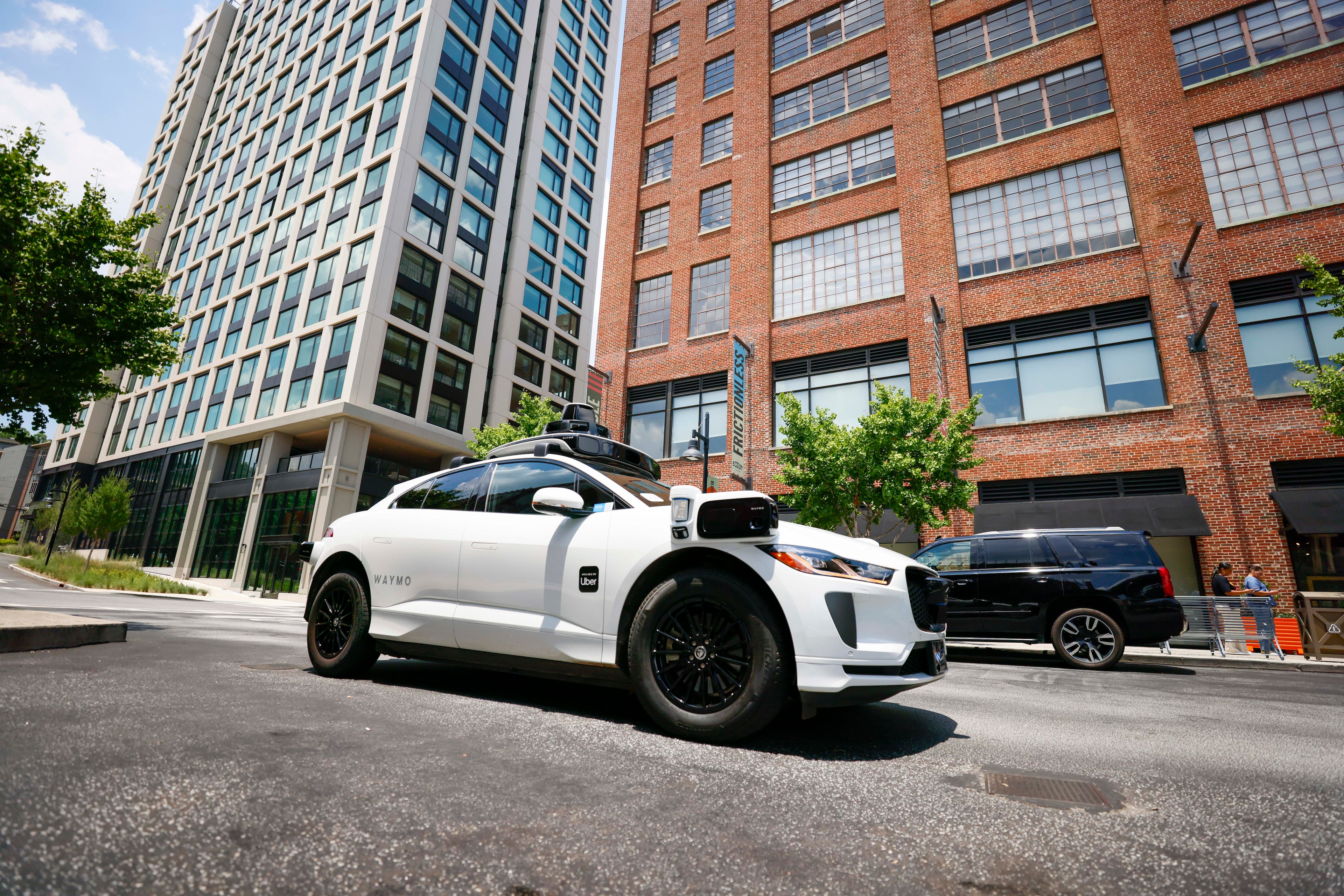 A self-driving Waymo vehicle is seen entering Ponce City Market in Atlanta on Monday, June 23, 2025. (Miguel Martinez/ AJC)