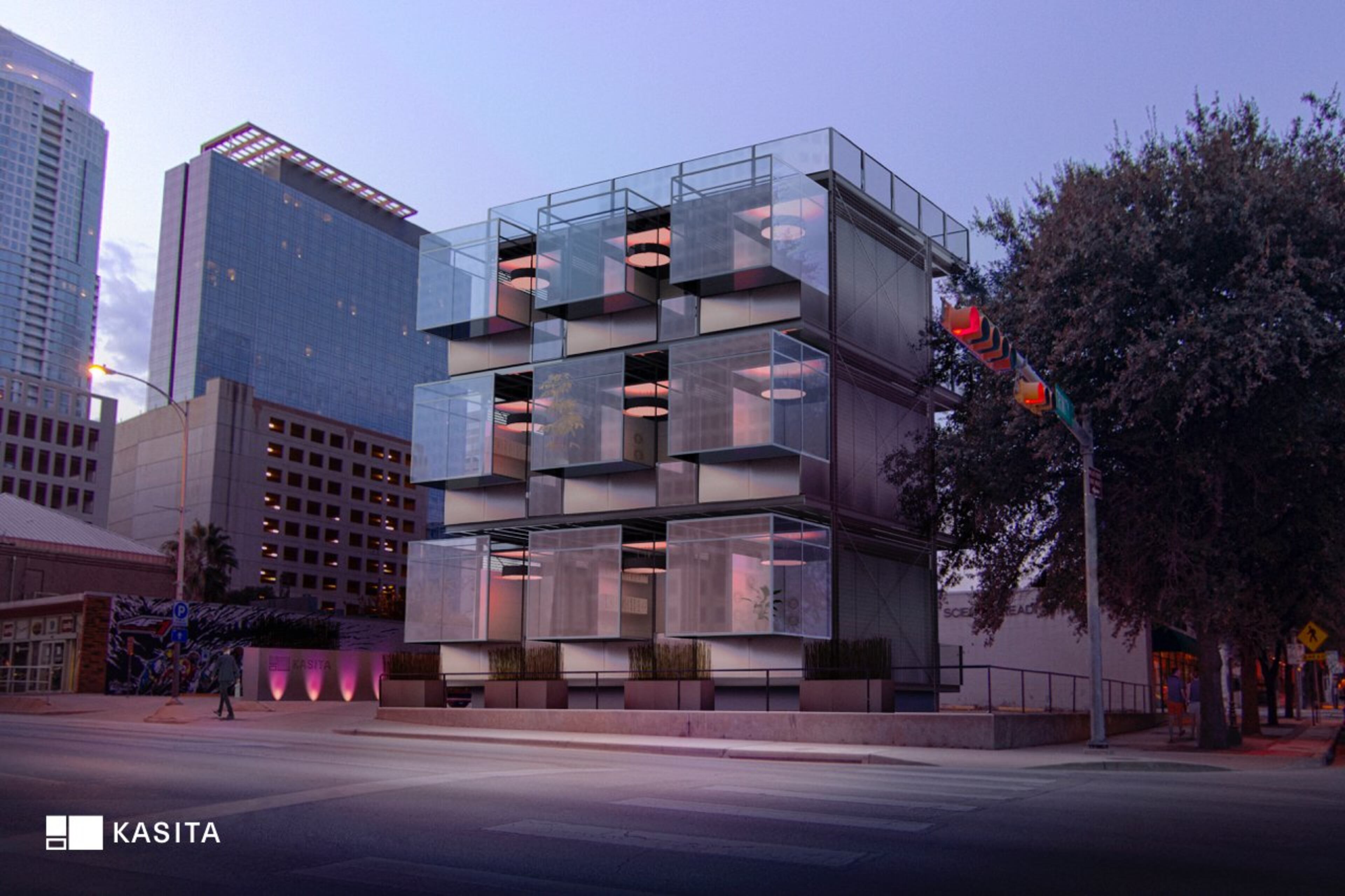 An artists rendering shows what Kasitas planned modular housing project with units of about 208 square feet -- would look like.
Credit: Kasita