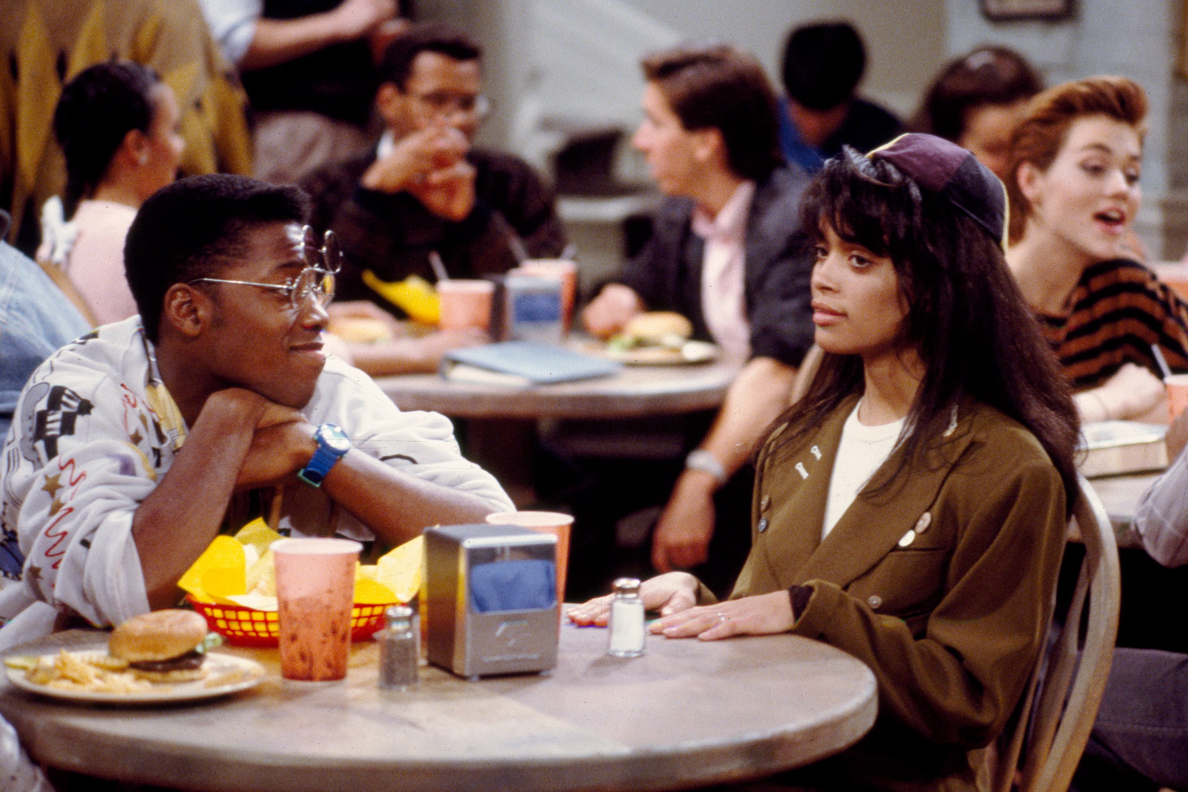 A DIFFERENT WORLD -- Mr. Hillman Episode 17 -- Pictured: (l-r) Kadeem Hardison as Dwayne Wayne, Lisa Bonet as Denise Huxtable -- (Photo by: Bob Gersny/NBC/NBCU Photo Bank via Getty Images)