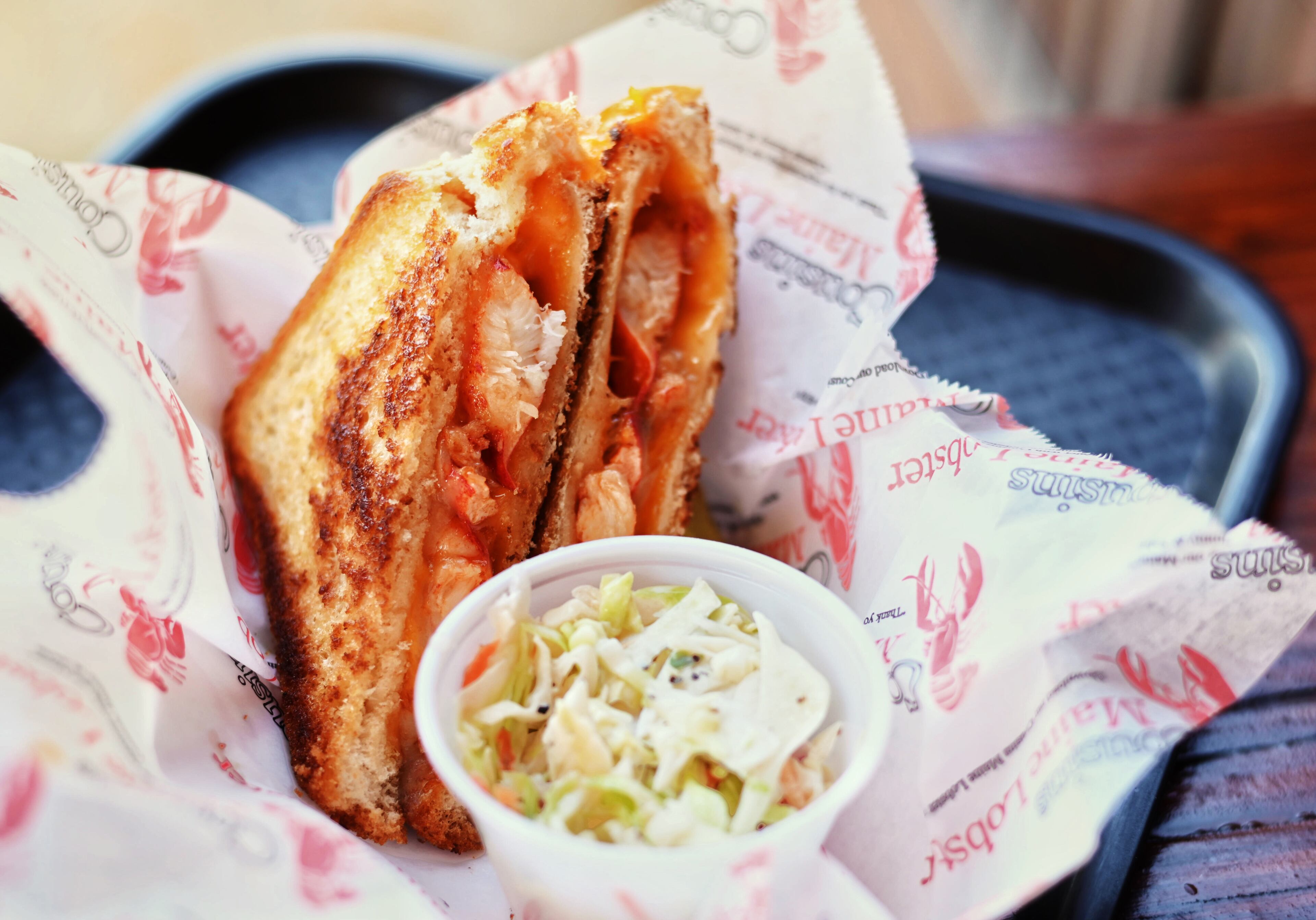 A lobster grilled cheese from Cousins Maine Lobster at Marietta Square Market.