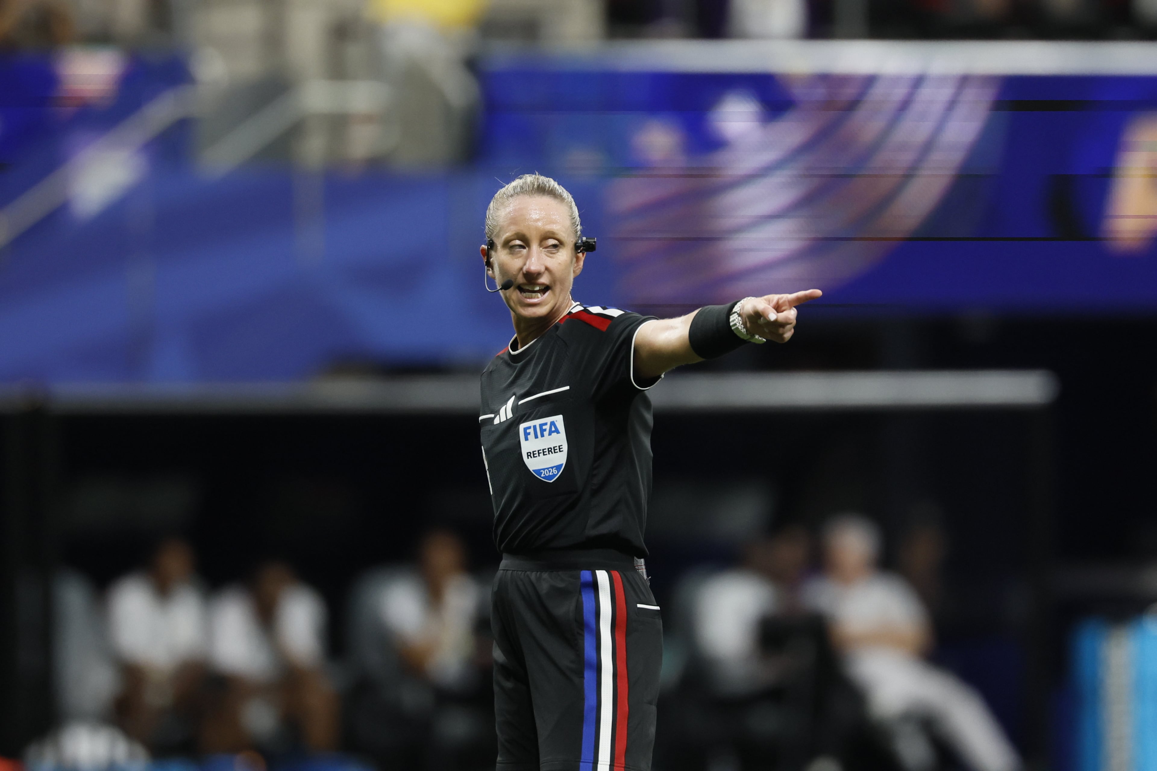 Head referee Tori Penso is the first U.S. woman to be head ref at a World Cup match, working the Czechia vs. South Africa game at Atlanta Stadium on Thursday, June 18, 2026. (Miguel Martinez/AJC)