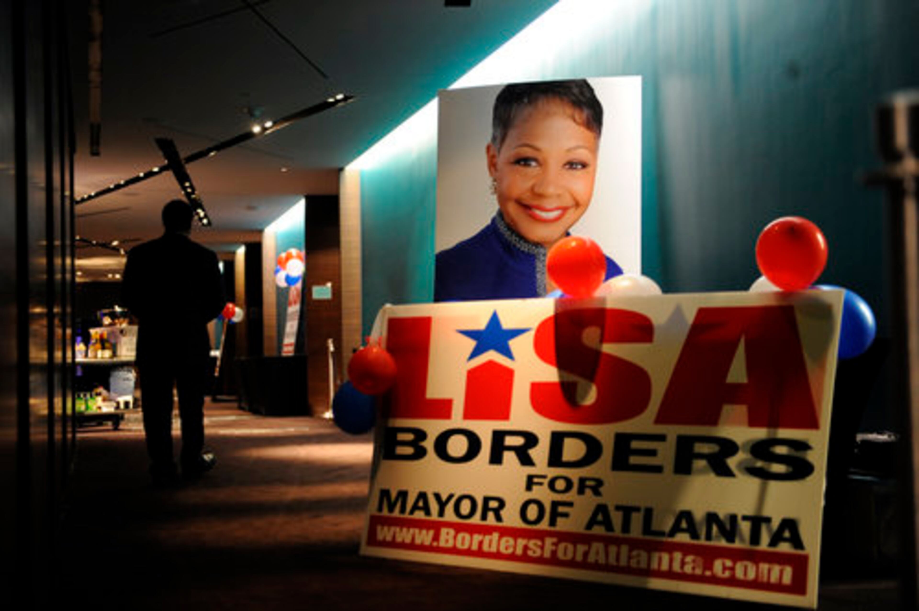 Campaigners anxiously await mayoral candidate Lisa Borders at the W Hotel in downtown Atlanta.
