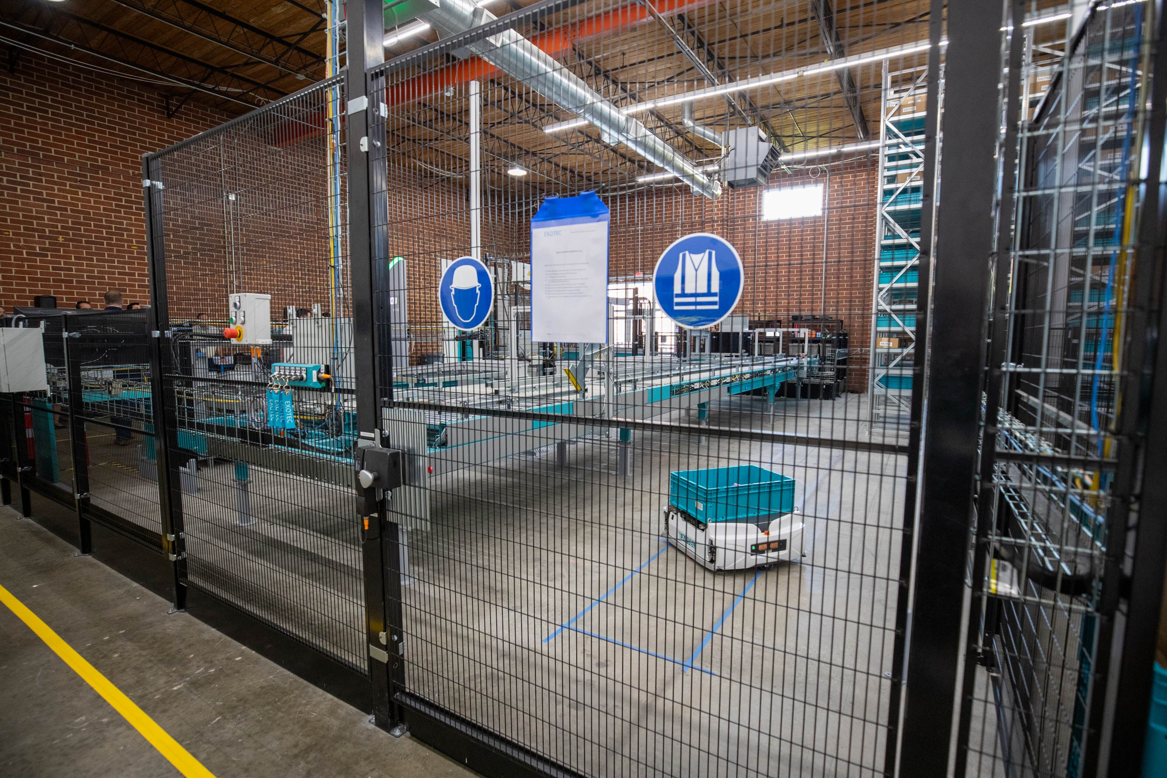 The viewing of the demonstration room of Exotec’s new headquarters in Atlanta on Thursday, June 15, 2023. The skypod robot is seen in the service center. (Katelyn Myrick/katelyn.myrick@ajc.com)