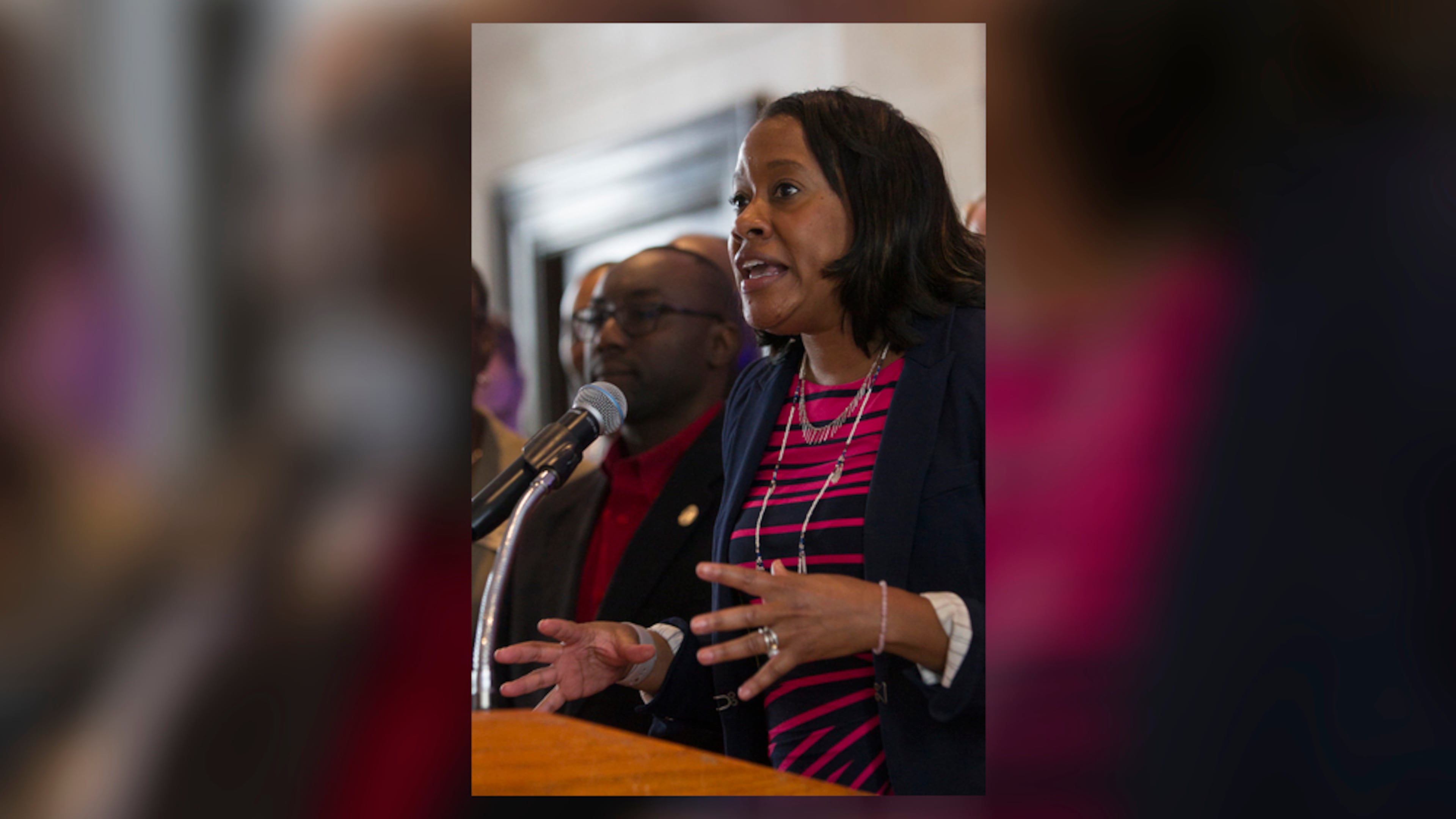 DeKalb District Attorney Sherry Boston speaks at a press conference at the DeKalb County Courthouse in 2017. (CASEY SYKES, CASEY.SYKES@AJC.COM)