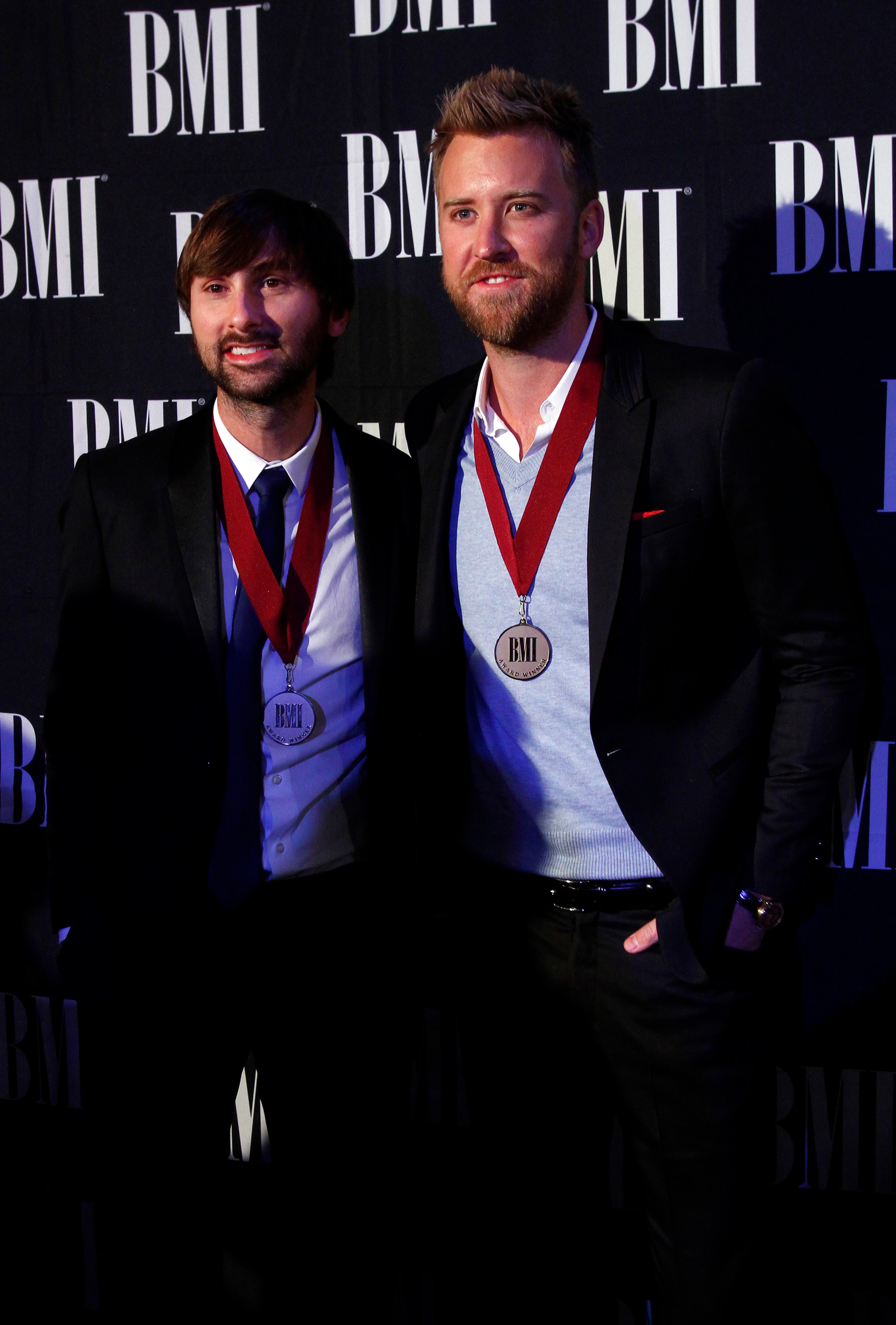 Charles Kelley, right, and Dave Haywood of Lady Antebellum arrive at the 60th Annual BMI Country Awards.