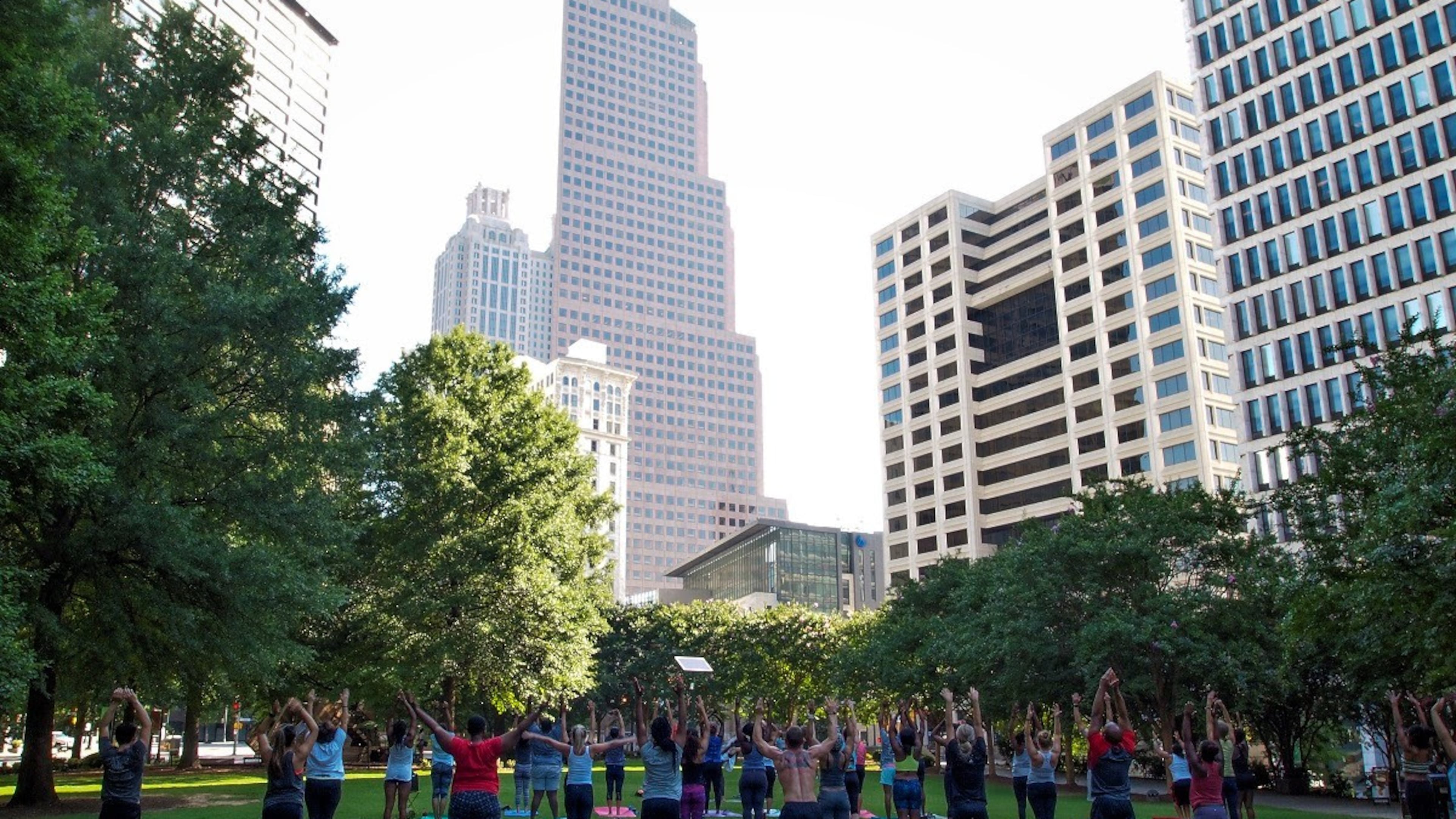 Free yoga classes on the main lawn in Woodruff Park. CONTRIBUTED