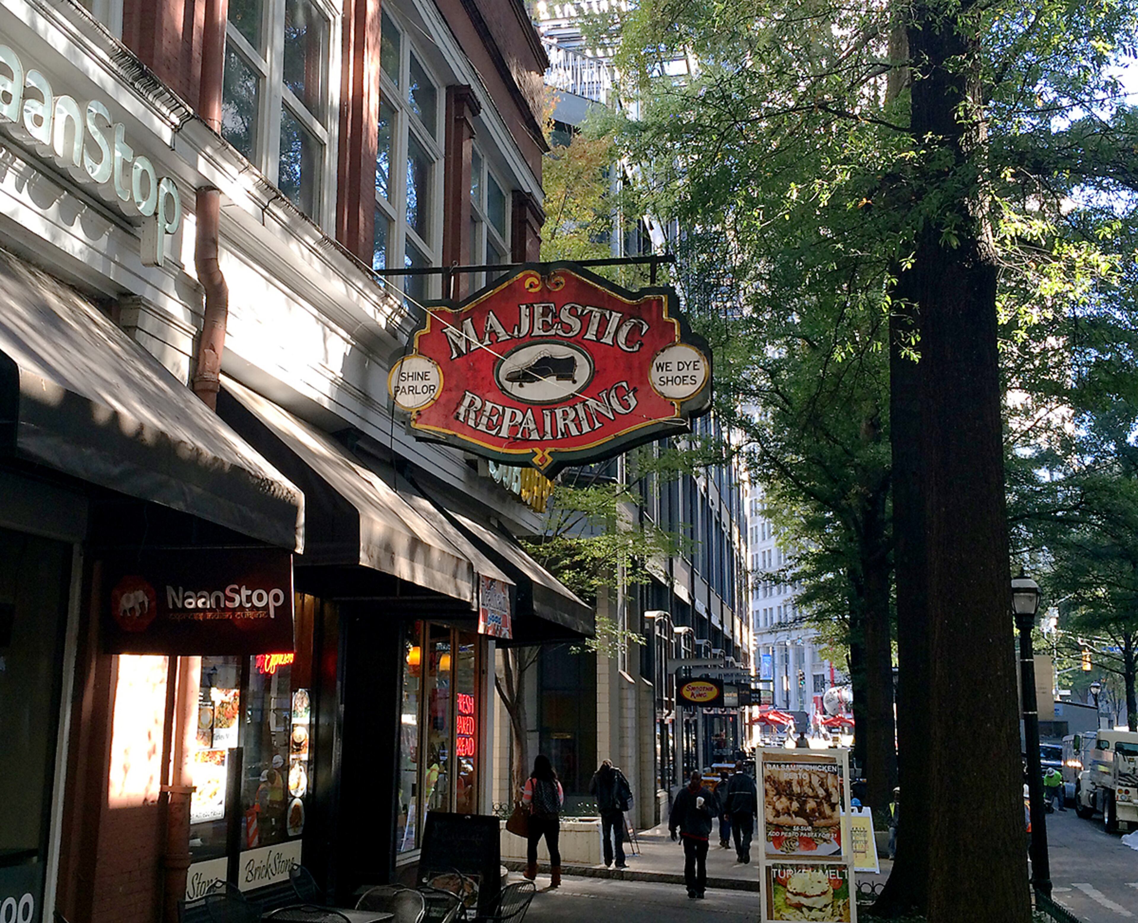 The Majestic Shoe Repair: This sign is familiar to anyone who has taken a leisurely lunch on downtown's Broad Street. But the story of this sign doesn't begin on Broad Street--it starts somewhere in Turkey more than a century ago. (PETE CORSON / pcorson@ajc.com)