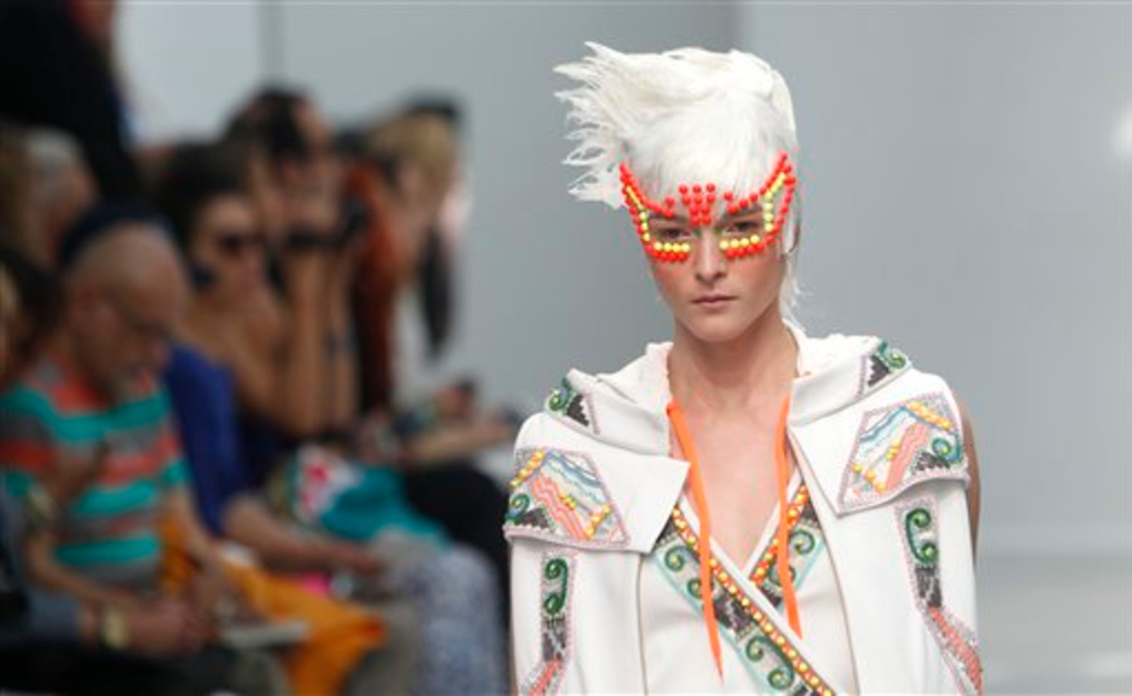 A model wears a creation as part of Indian fashion designer Manish Arora's ready-to-wear Spring-Summer 2014 fashion collection presented in Paris, Thursday, Sept.26, 2013. (AP Photo/Thibault Camus)