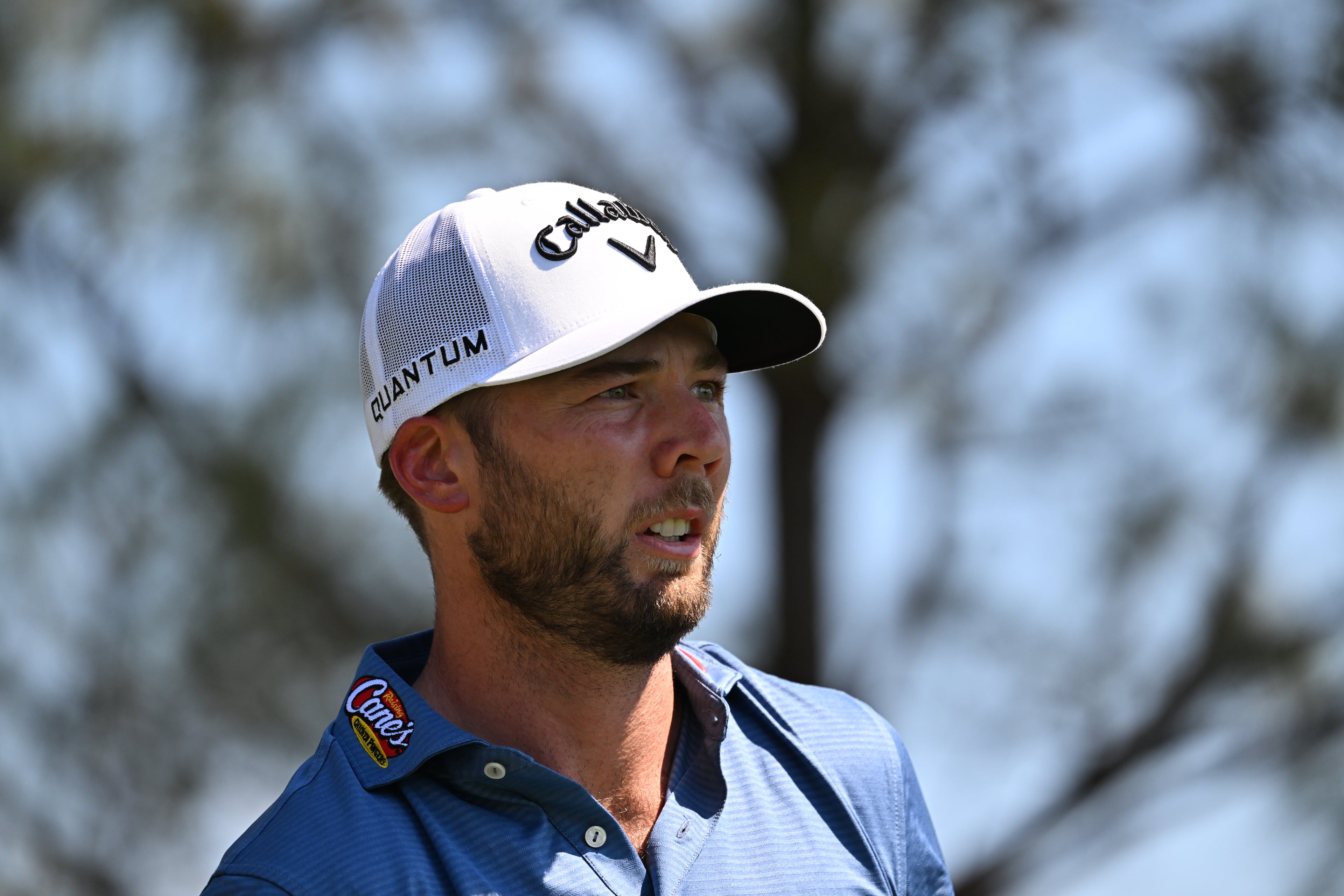 Sam Burns follows his tee shot on fourth hole during final round of the Masters, at Augusta National Golf Club, Sunday, April 12, 2026, in Augusta, GA (Hyosub Shin/AJC)
