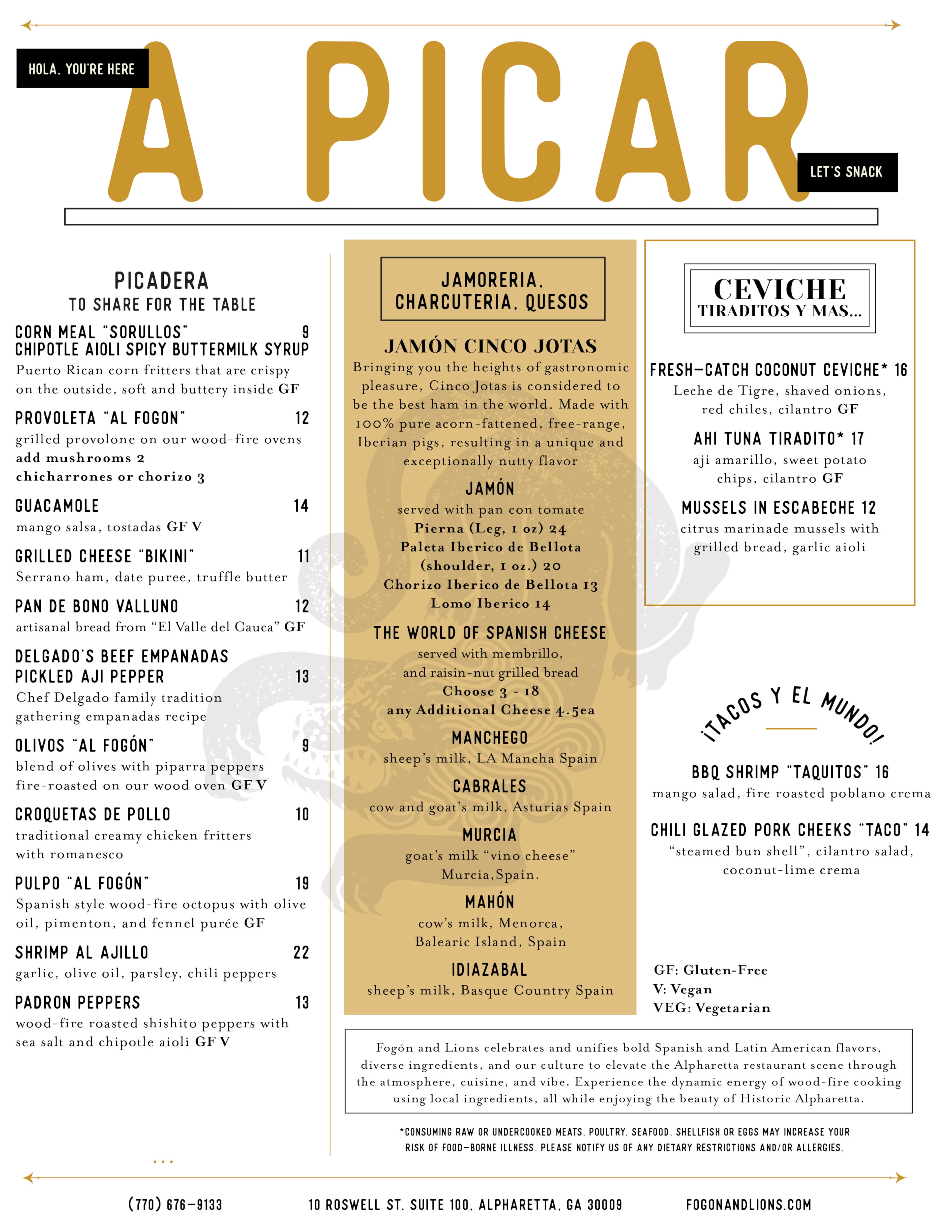 Fogon & Lions menu