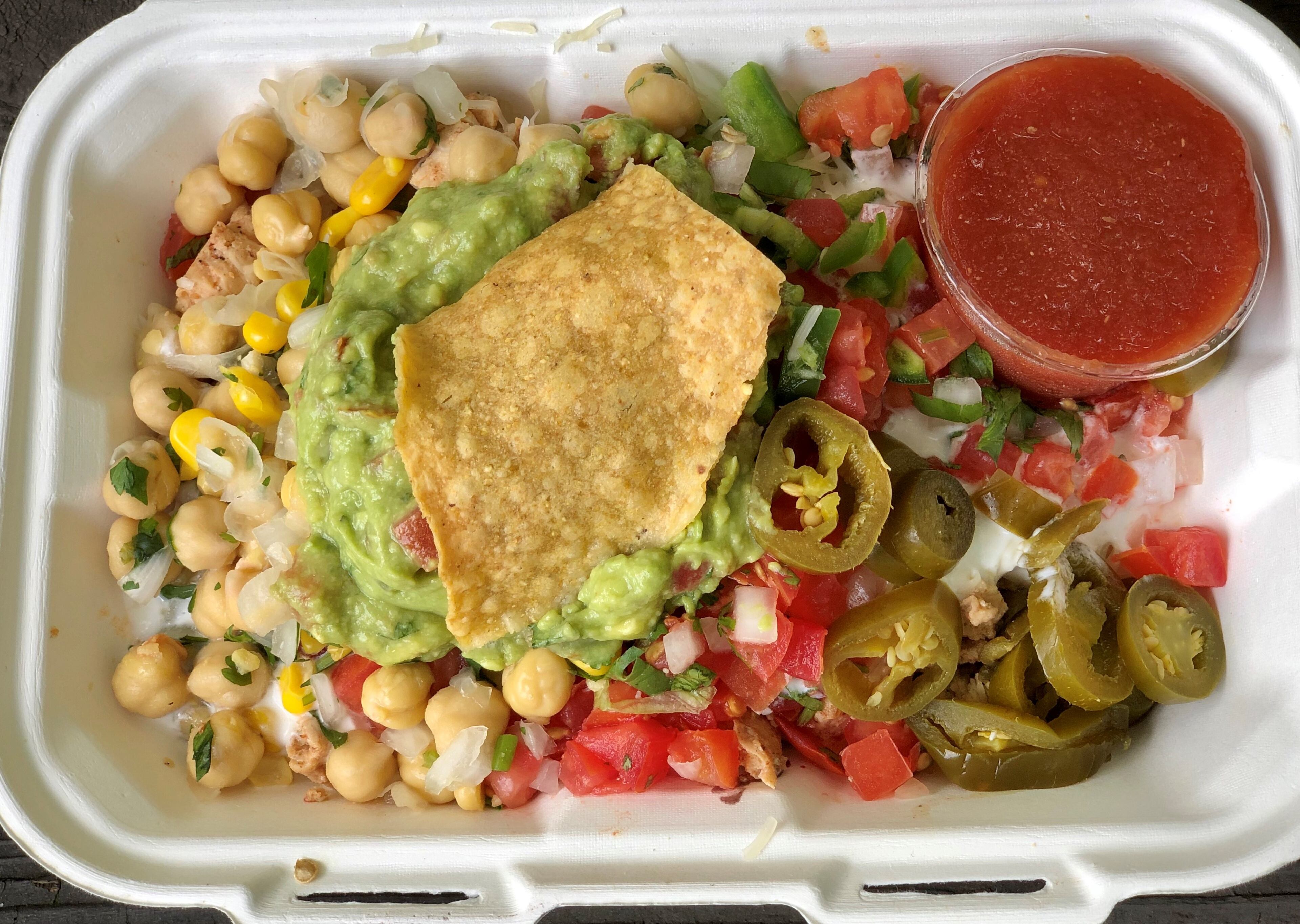 The grilled chicken bowl, with garbanzo lime salsa and a plethora of toppings, from Lake Burrito in Cumming.
Courtesy of Wendell Brock