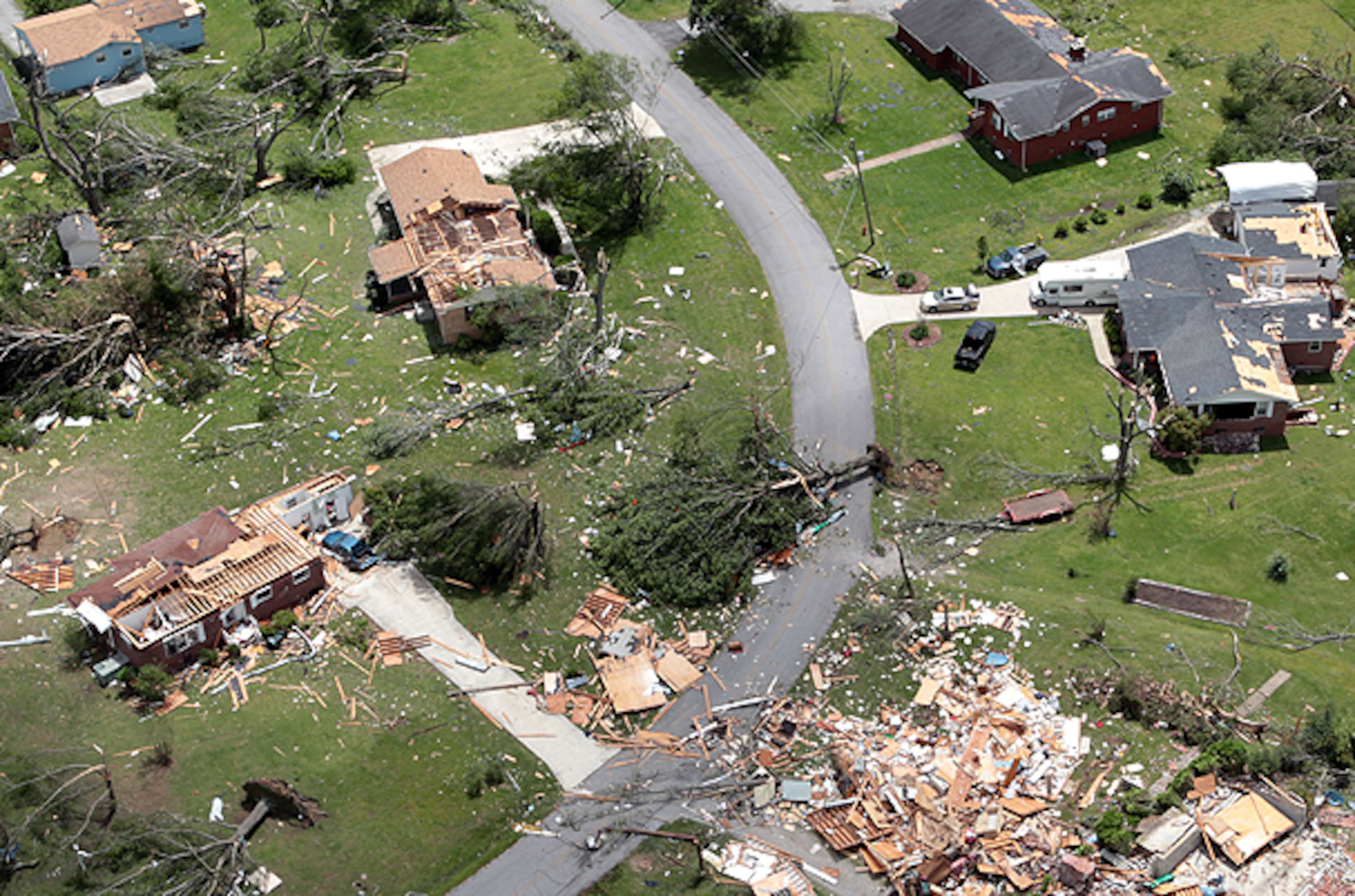 This is an aerial view of the storm damage in Ringgold, Ga. taken last April.
