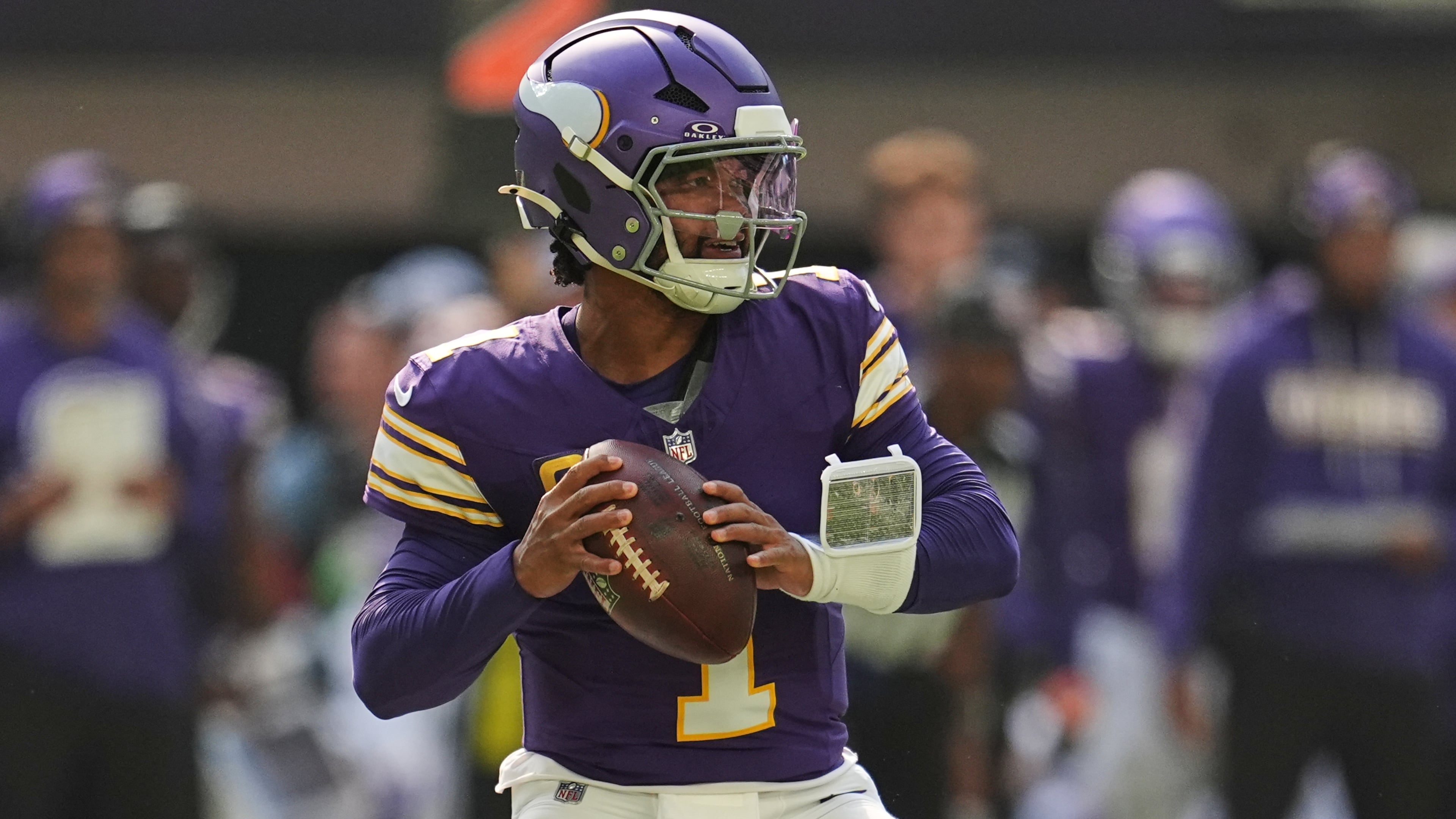 Minnesota Vikings quarterback Kyler Murray drops back to pass during the first half of an NFL football game against the Green Bay Packers Sunday, Sept. 13, 2026, in Minneapolis, Minn. (AP Photo/Abbie Parr)
